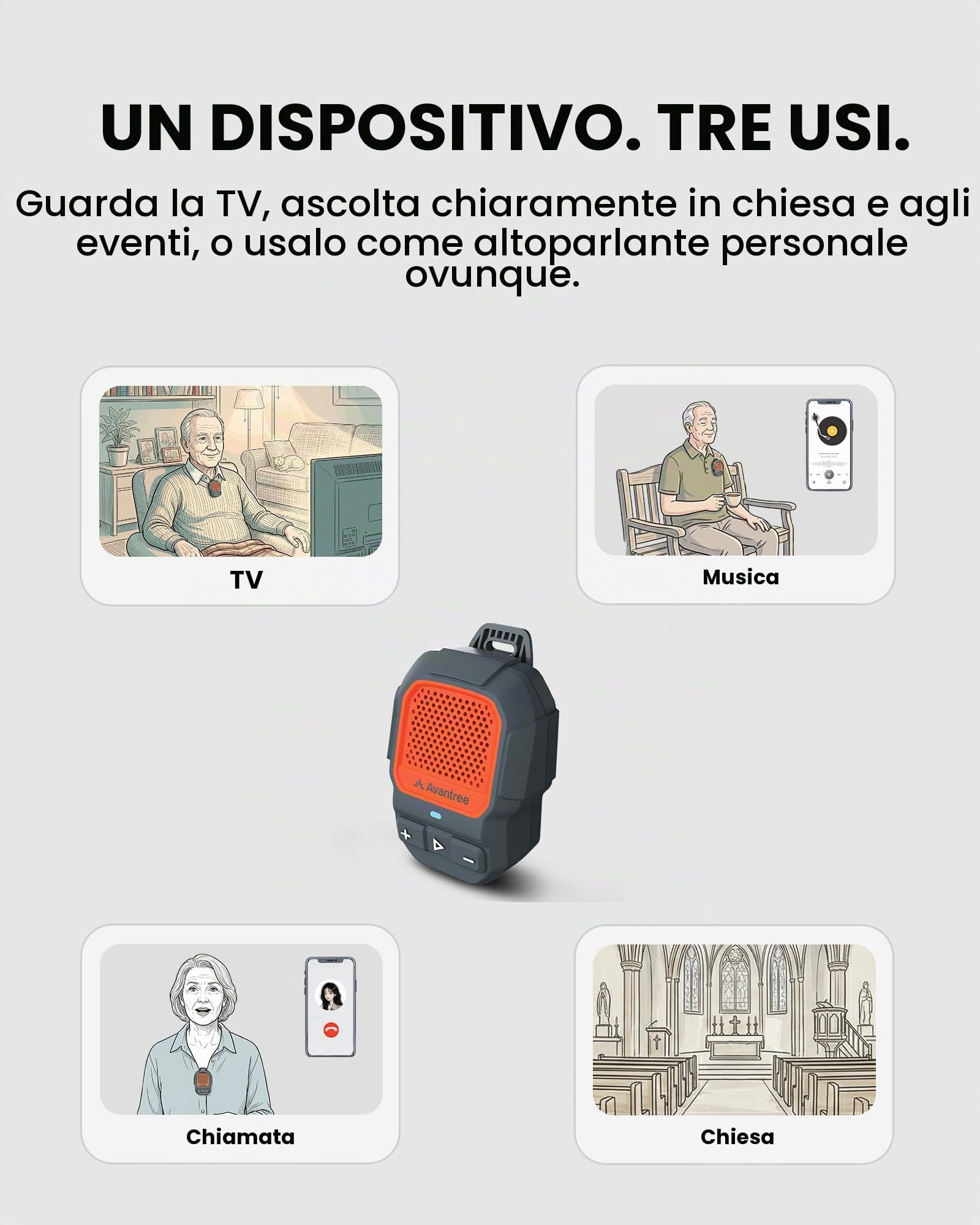 Avantree HomeBuddy – Mini Speaker Bluetooth Auracast IP67 Rosso | Altoparlante portatile clip-on con 15 ore di autonomia, resistente all'acqua per musica e chiamate indoor e outdoor