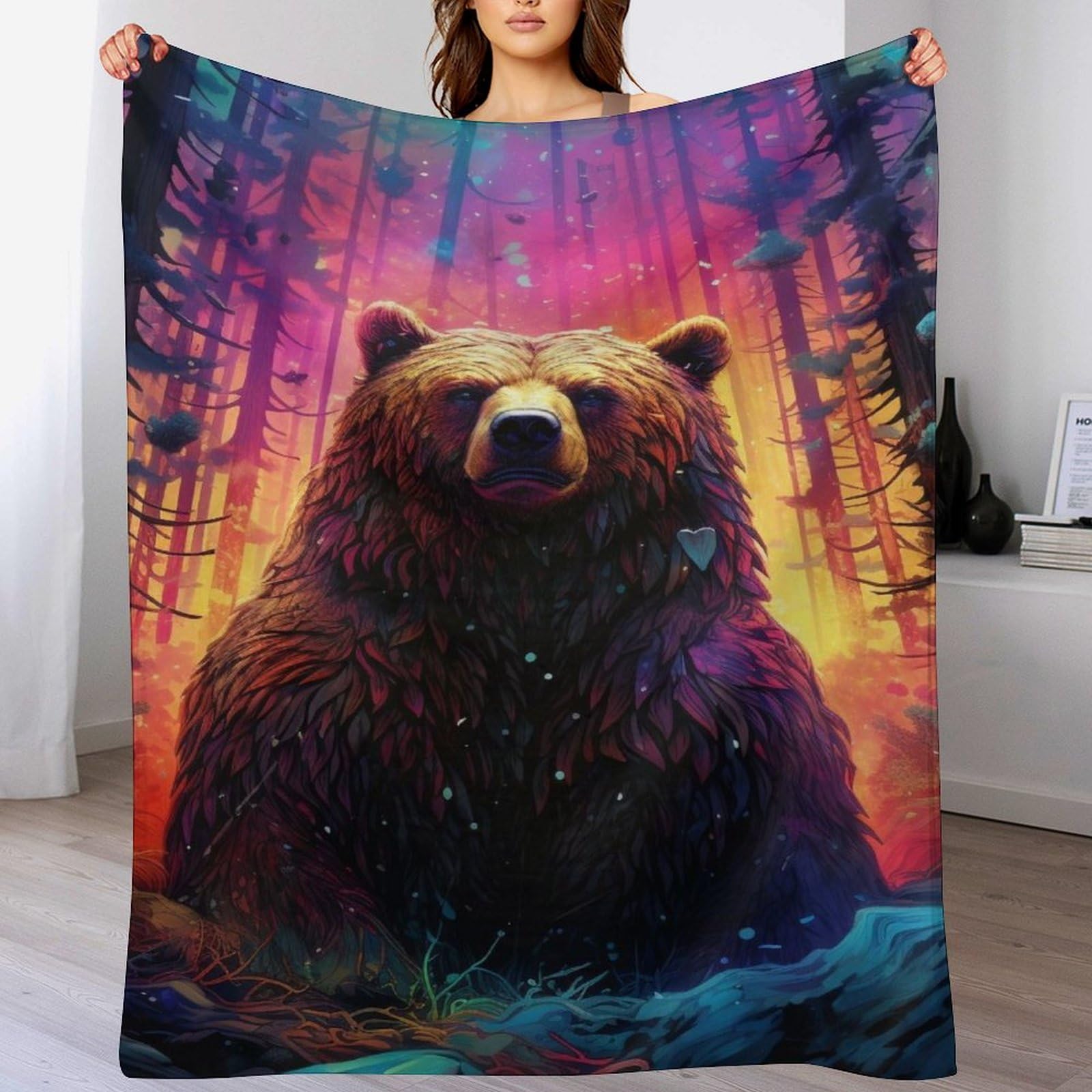 Couverture polaire ours anti-froid en flannel douce pour lit