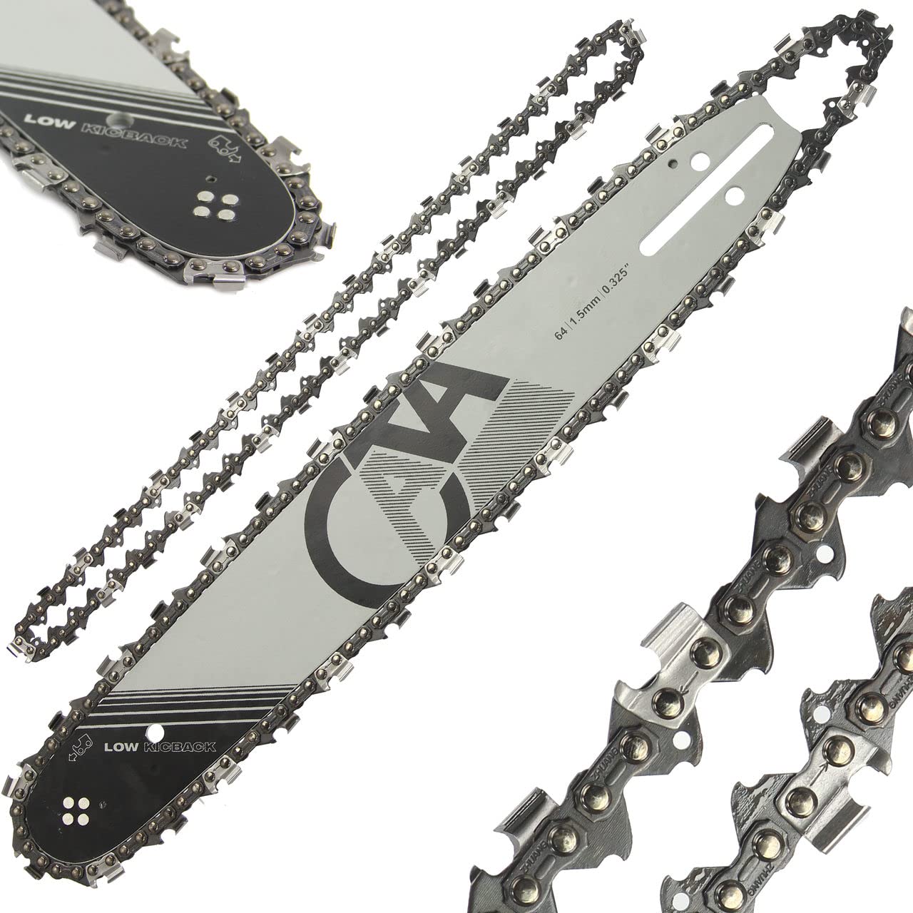 Set Lama Barra Guida 2 Catene 38 cm 15" per Motosega Passo Catena 0,325" 64 Maglie Larghezza Catena 1,5 mm