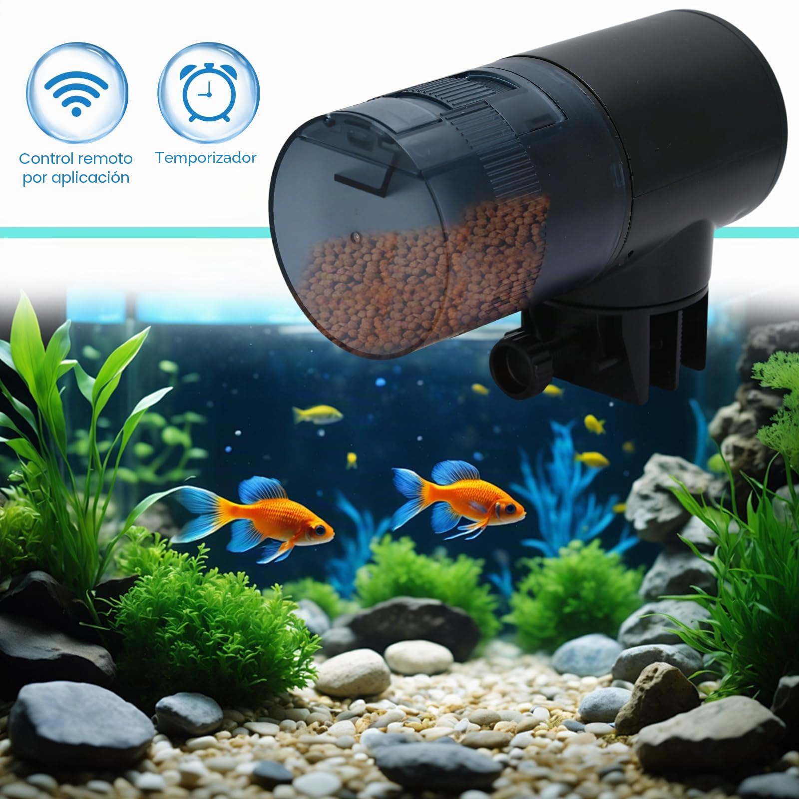 Alimentador automático de peces WiFi: dispensador remoto, dos métodos de instalación, adecuado para tanques y estanques