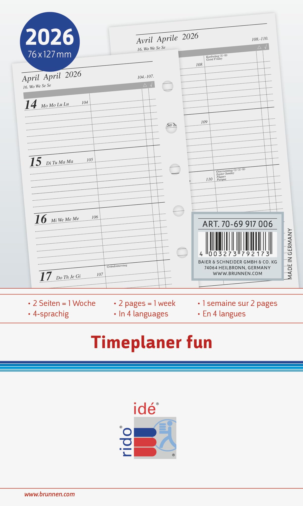 rido/idé Weekly Calendar Time Planner Fun 2026 | A7