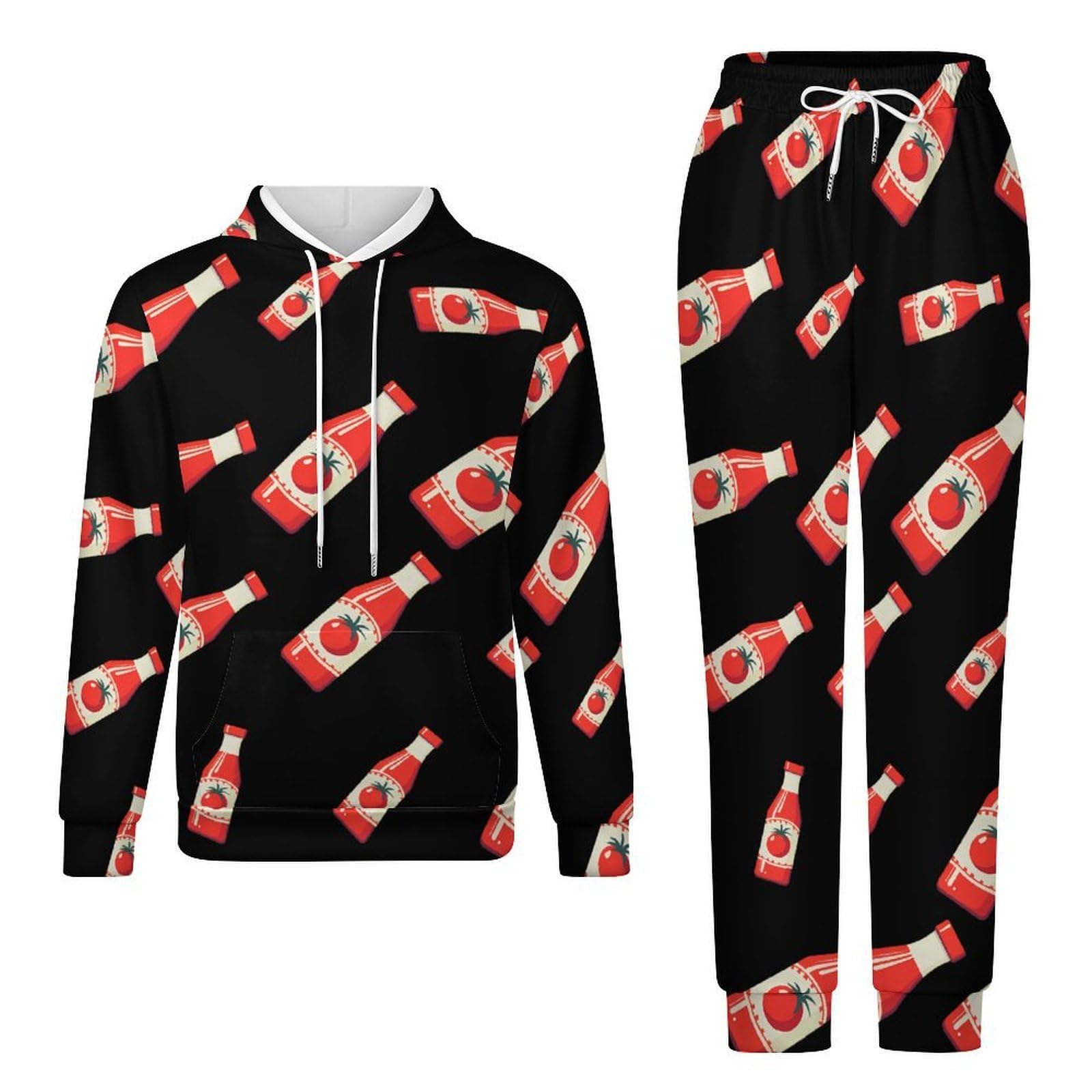 Ketchup Bottle Set felpa da uomo 2 pezzi Lounge Jogger Set Casual Tuta Confortevole Pullover con Cappuccio