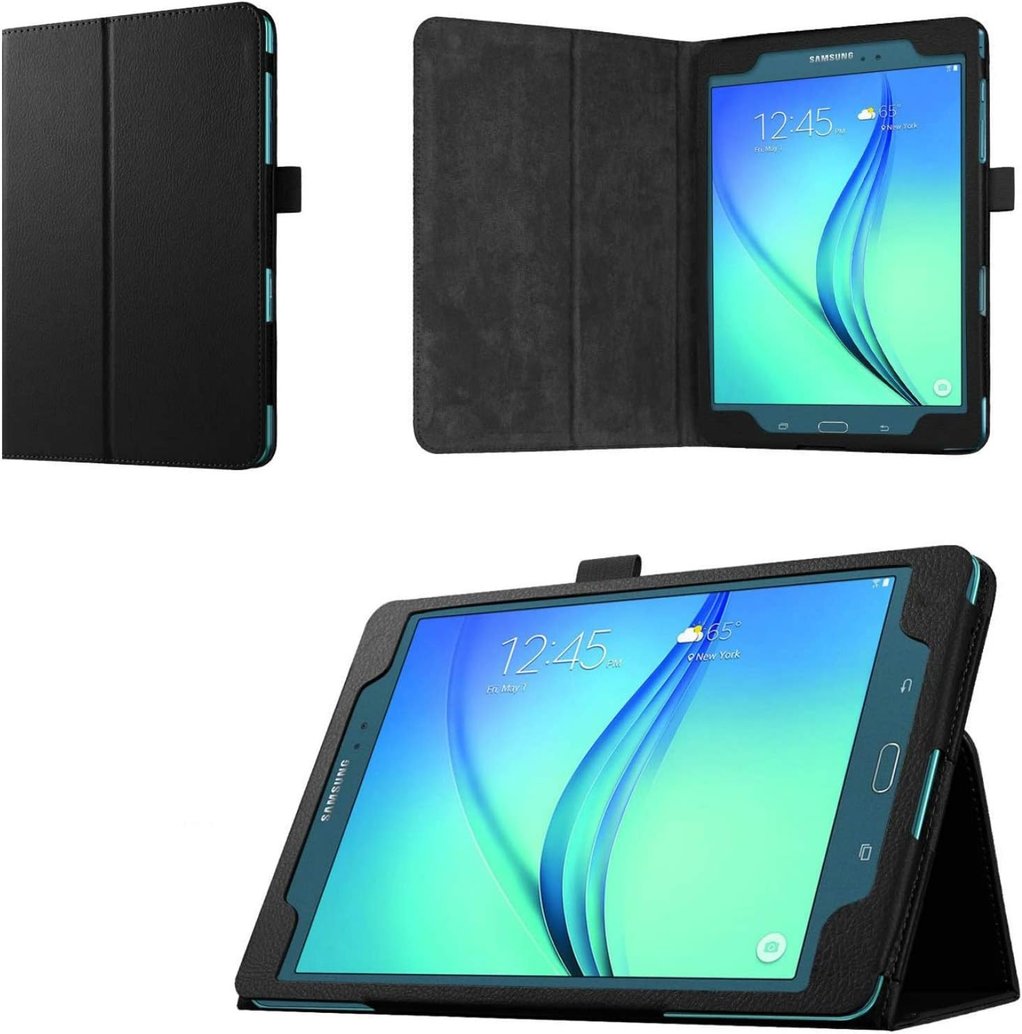 Asng Samsung Galaxy Tab A 9.7 Folio Case - Slim Fit Premium Vegan Leather Cover for Samsung Tab A 9.7-Inch Tablet SM-T550, SM-P550 (with Auto Sleep/Wake Feature) (Black)