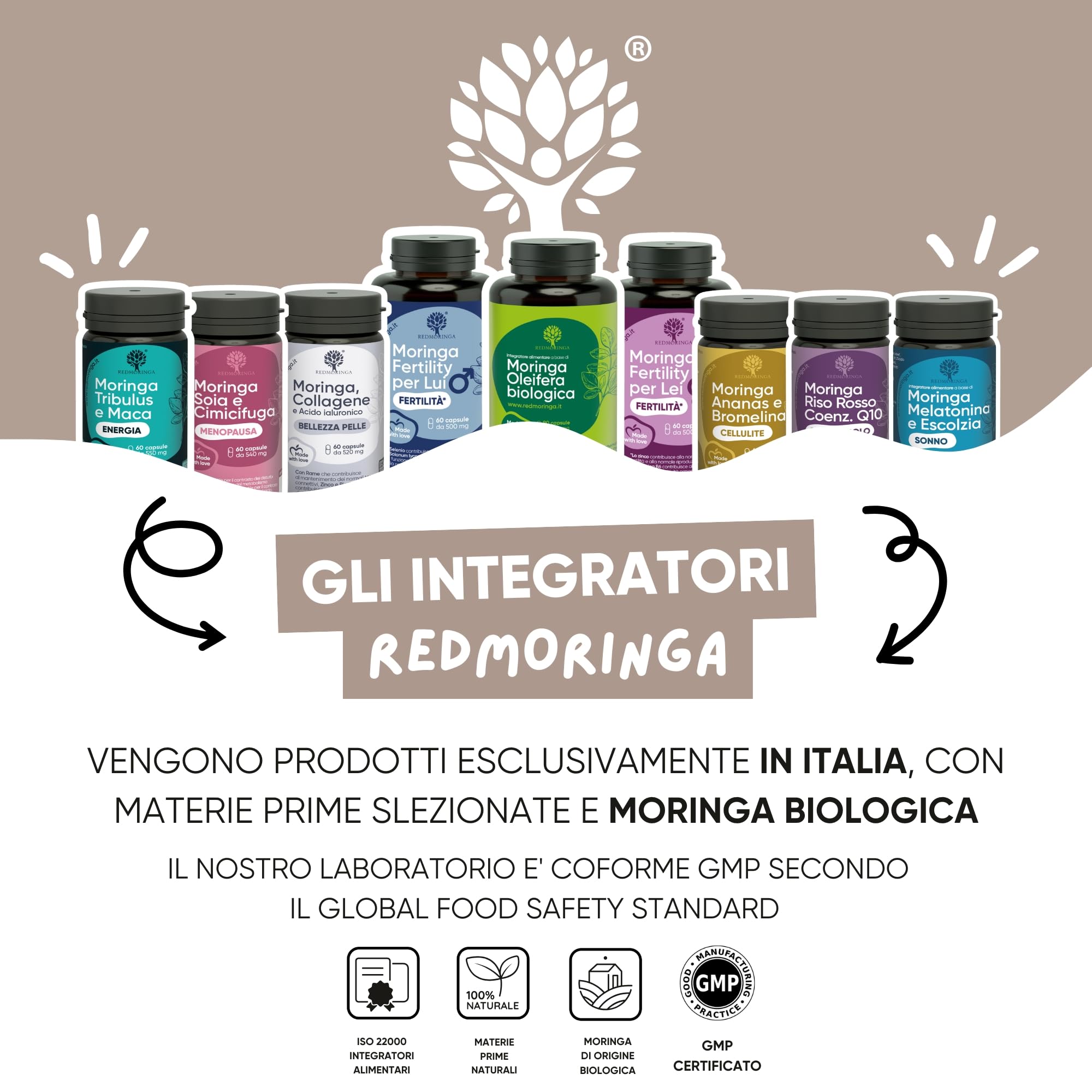 Integratore Biotina Capelli con Moringa, Equiseto, Miglio, Zinco, Cistina, Metionina | Hair Vitamins MIX UNICO | Integratore Anticaduta Capelli Donna e Uomo | 60 Capsule Made in Italy | RedMoringa