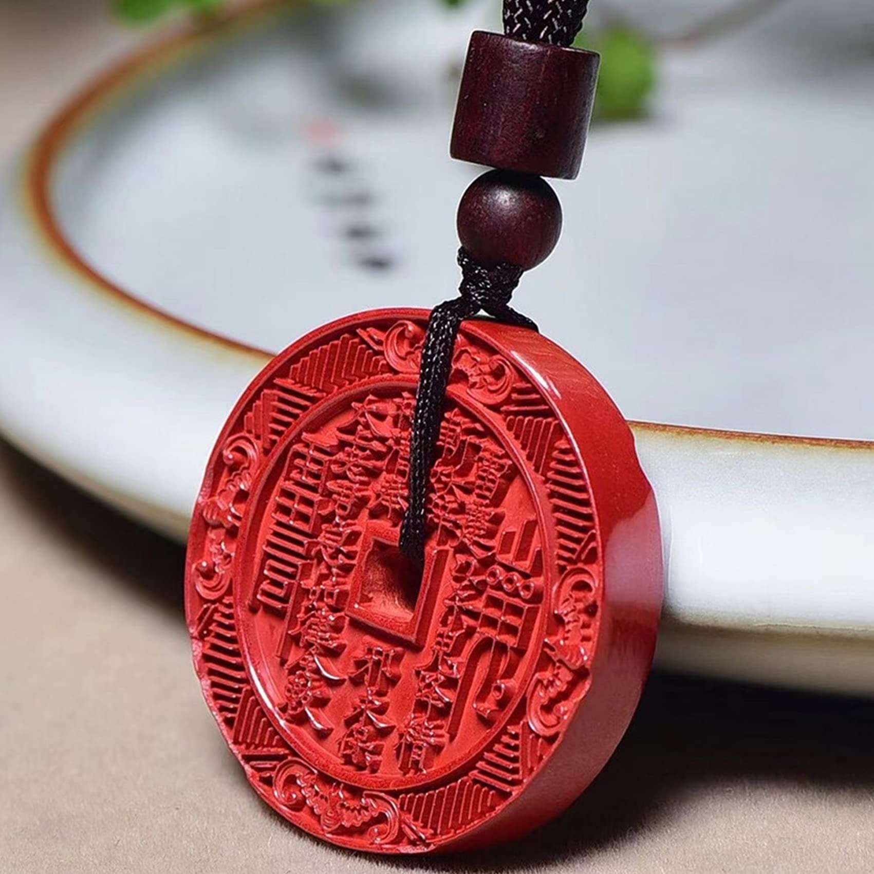 Naszyjnik, naturalny naszyjnik z cynobru Feng Shui Amulet naszyjnik dla kobiet mężczyzn Bagua Charm wisiorek naszyjnik talizman kamień długi naszyjnik kryształ kwarcowy naszyjnik bogactwo dobry naszyj