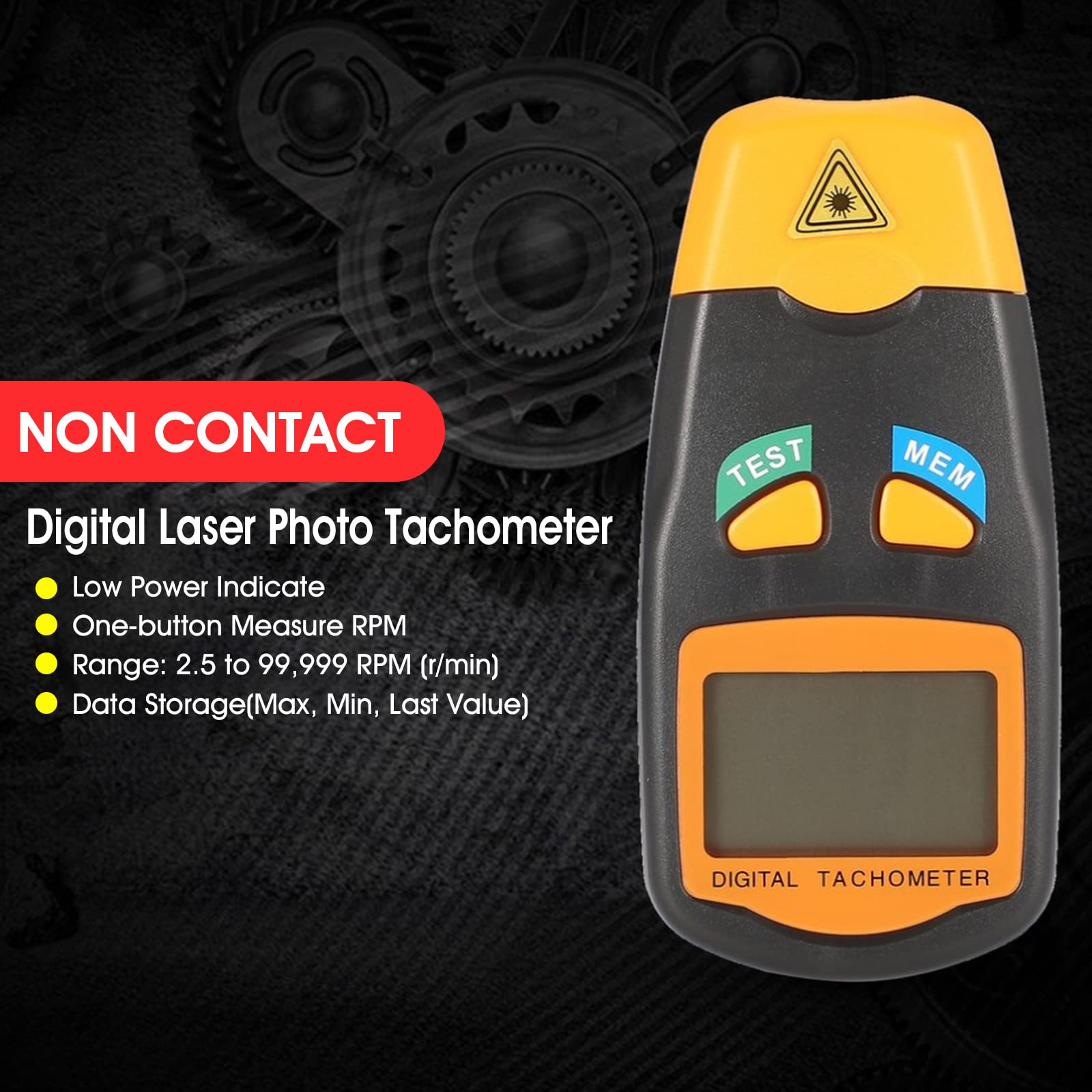 Kethvoz Tachymètre Numérique RPM Meter, Industrial Laser Photo Tach Meter avec ruban à Mesurer Réfléchissant Vitesse de Rotation 2,5-99999 RPM pour Moteur Voiture Bateau Scooter Tronçonneuse