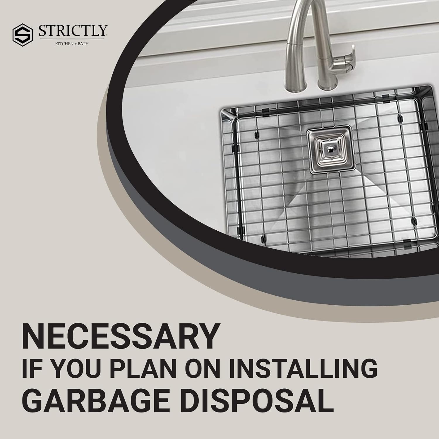 Strictly Sinks Stainless Steel Square Garbage Disposal Adapter for Kitchen Sink-Highly Durable & Stain Resistant Kitchen Sink Drain with Garbage Disposal Stopper (Silver)