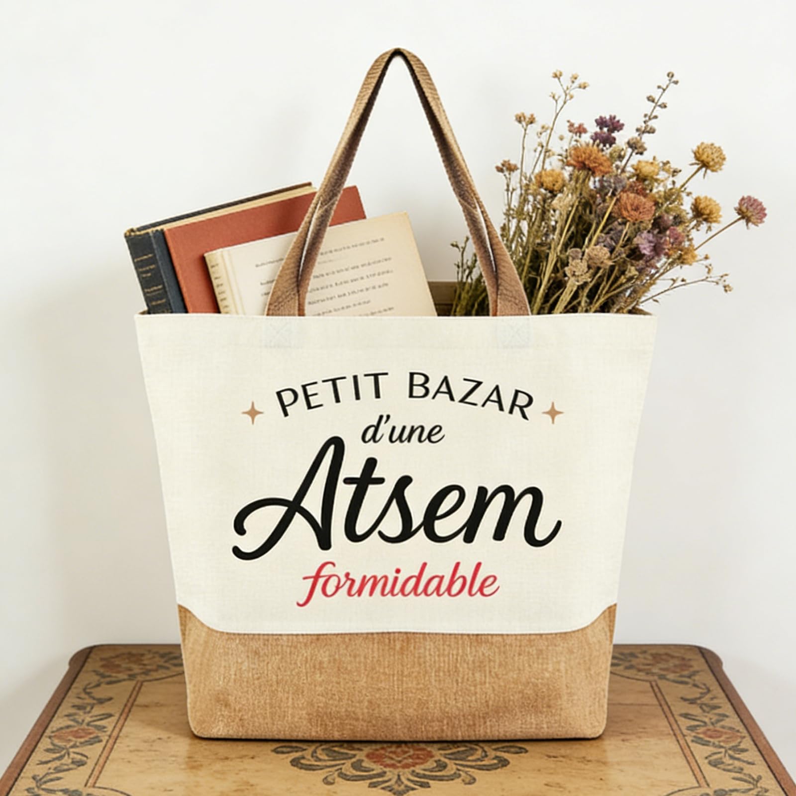 Sac Cabas Merci Atsem Maternelle Grande Capacité Toile Cadeau Enseignante