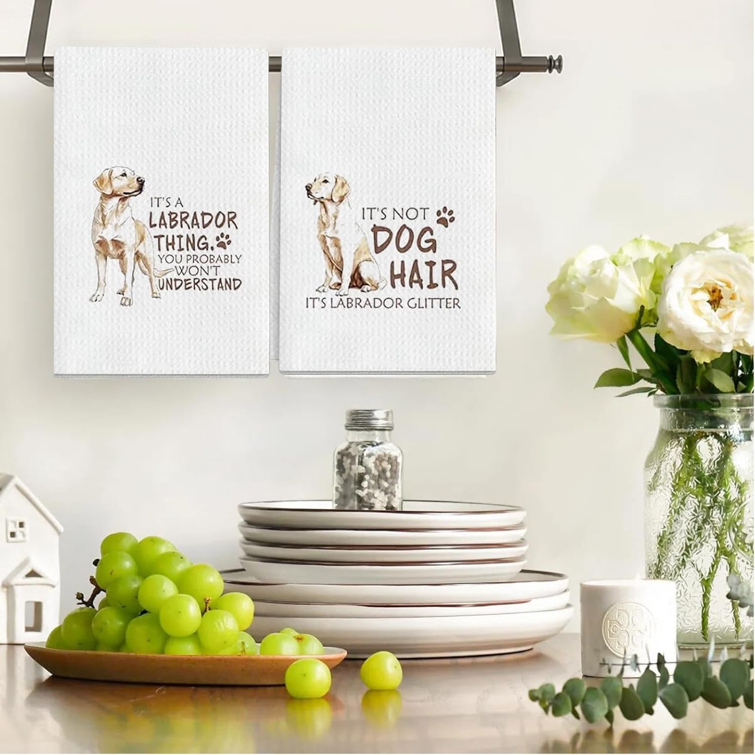 Funny Labrador Kitchen Towels, White Cotton Dish Towels with Dog Quotes, 16x24 Inch, 2-Piece Set, Decorative Pet Theme Design - Image 8