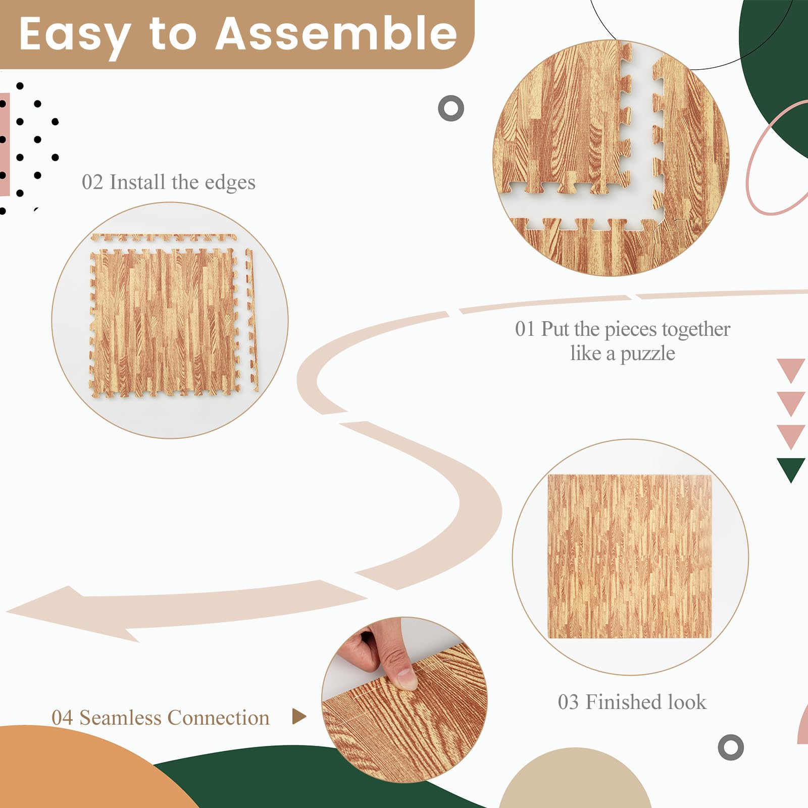 LIFEZEAL 12 Tappetini Puzzle In EVA Effetto Legno – Antiscivolo, Ammortizzanti E Facili Da Pulire Per Home Gym E Pavimenti