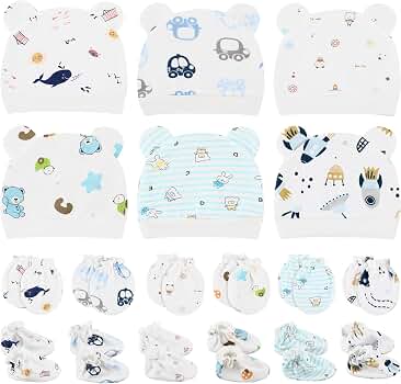 Newborn Baby Hat, Mittens & Socks Set – 100% Cotton, 0-6 Months, Soft & Stretchy With Bear Ears For Boys & Girls