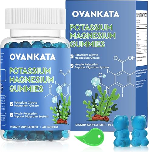 OVANKATA Gomitas de magnesio de potasio citrato de potasio de alta absorción y citrato de magnesio suplementos de gomitas masticables para calambres