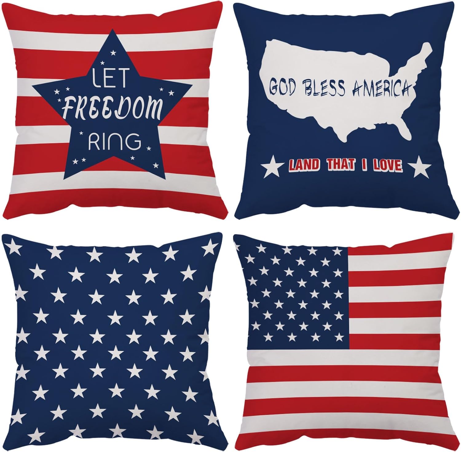 4th of July Throw Pillow Covers 24x24 Set of 4 Patriotic Pillow Covers American Flag Memorial Day Velvet Fourth of July Red White Blue Pillow Case Cushion Covers Home Outdoor Sofa Decorations