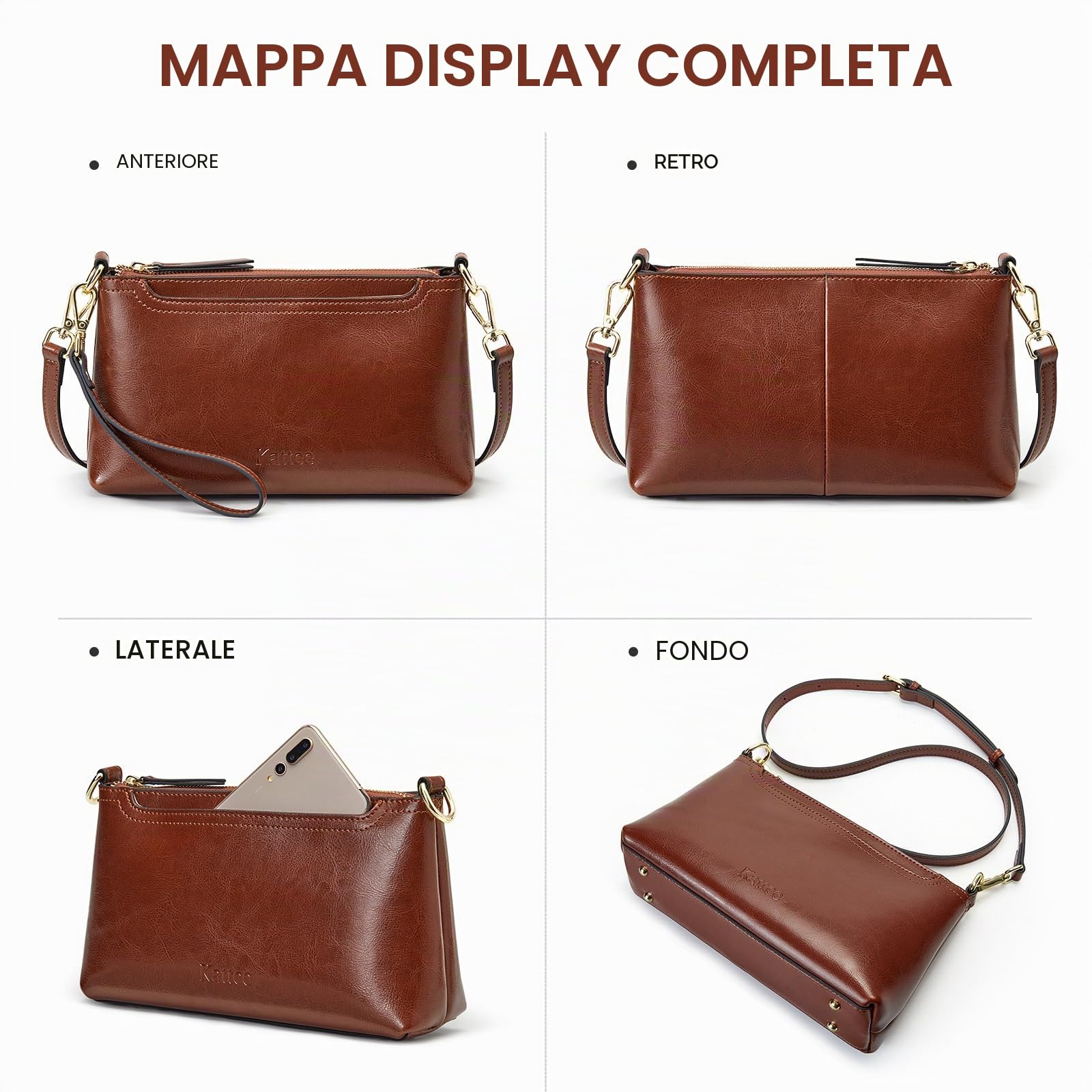 Kattee Borse a tracolla in pelle da donna, alla moda, piccole borse a tracolla e borse, pochette da polso con 2 cinghie