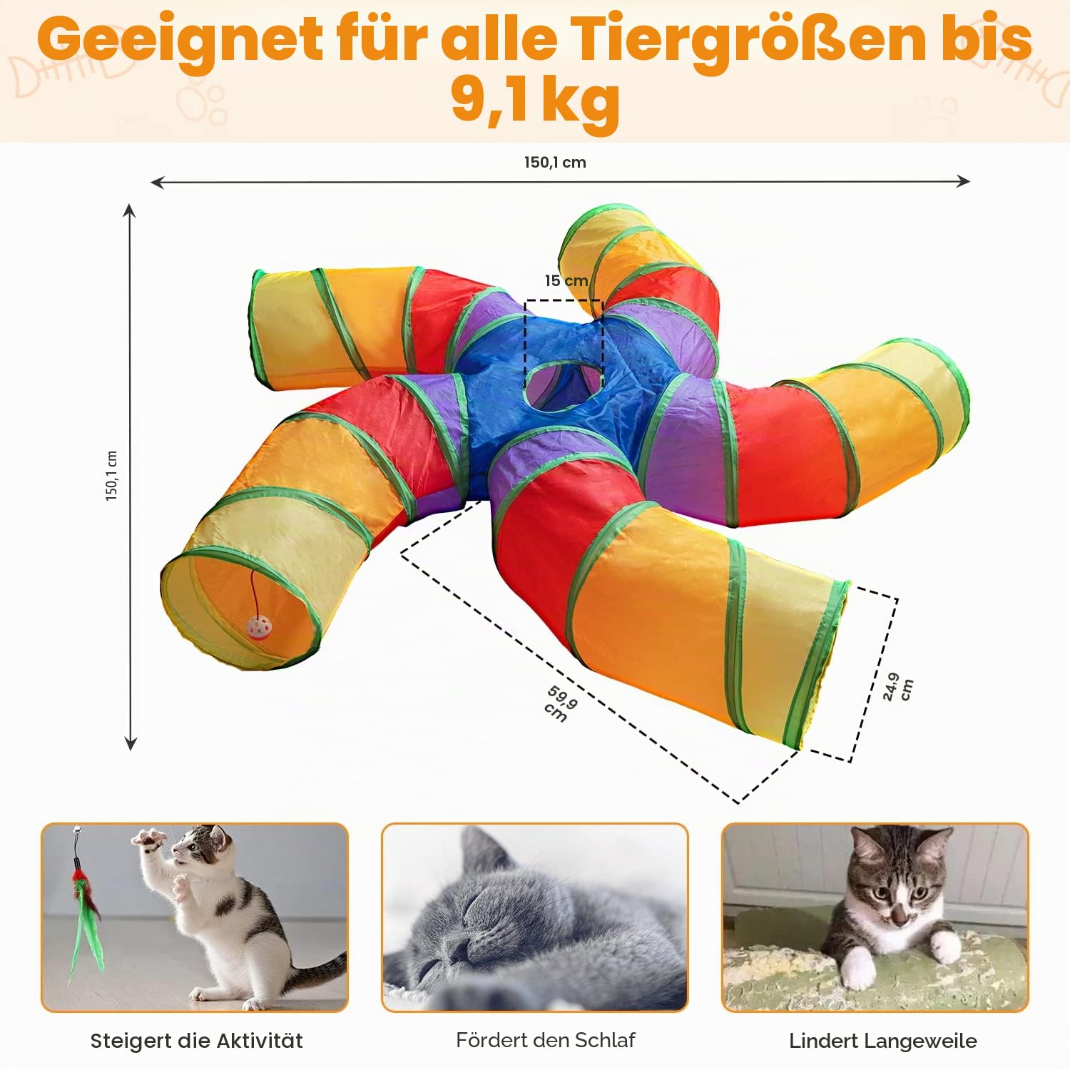 Depets Katzentunnel für den Innenbereich, großer 5-Wege-Spieltunnel und Schlauch mit Spielball, S-förmiges Faltrohr mit interaktivem Guckloch, ideal für Indoor-Übungen für Kätzchen