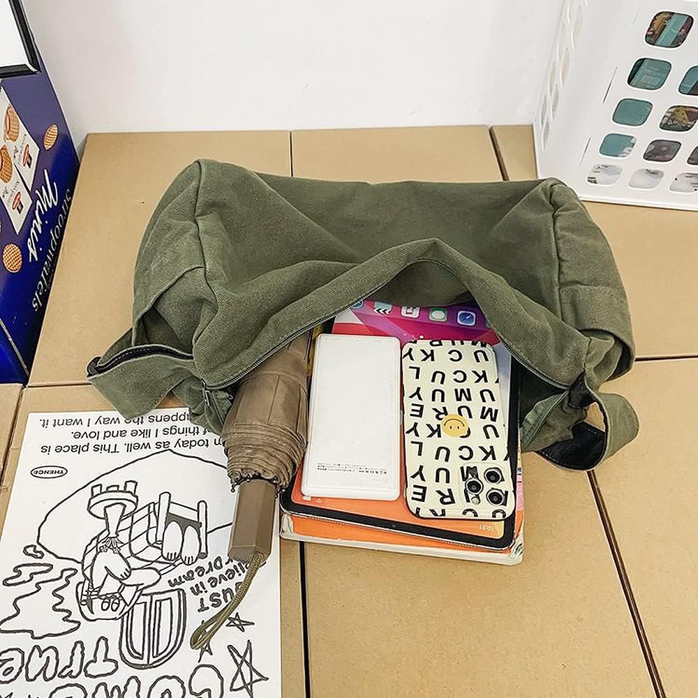 Canvas Shoulder Handbag Solid Color Crossbody Bag for Women Large Capacity Messenger Bag for Shopping Travel