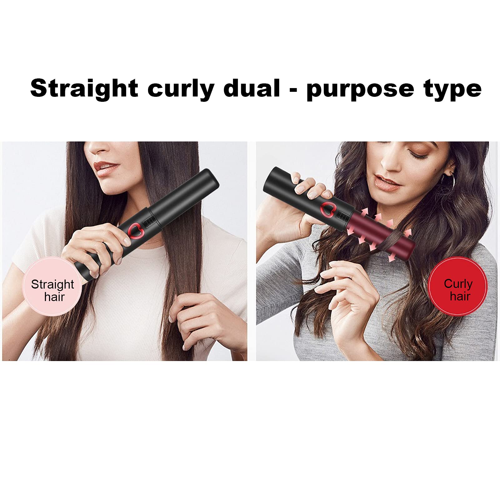 Sonew 2 in 1 Haarglätter, Kabelloser Mini Glätteisen Lockenwickler mit 3 Einstellbaren Temperaturen, Schnellaufheizung Hair Straightener Mini Glätteisen Kabellos(Schwarz)