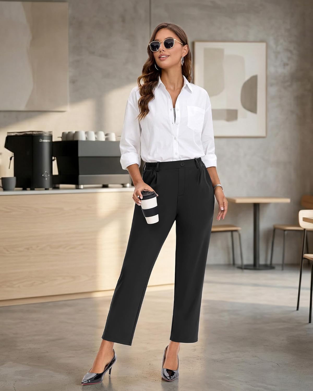COPYLEAF Dress Pants Women Stretchy Work Pants with Pockets Travel Business Casual Ankle Trousers Slacks