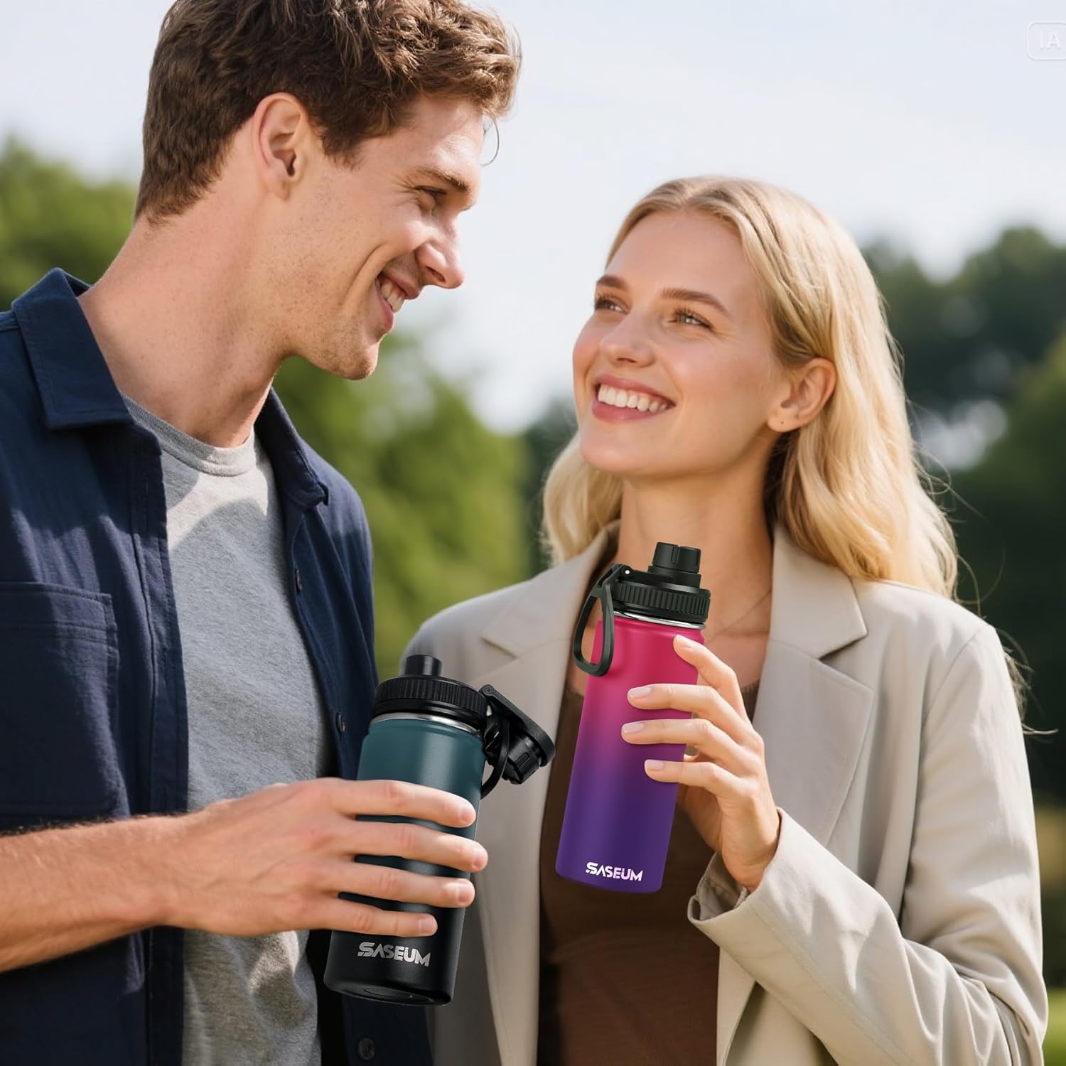 SASEUM Insulated Stainless Steel Water Bottles 32oz with Spout Lids Metal Vacuum Thermal Large Water Jug Leak-proof Reusable Flask for Sports Gym and Travel,Red-Purple - Image 4