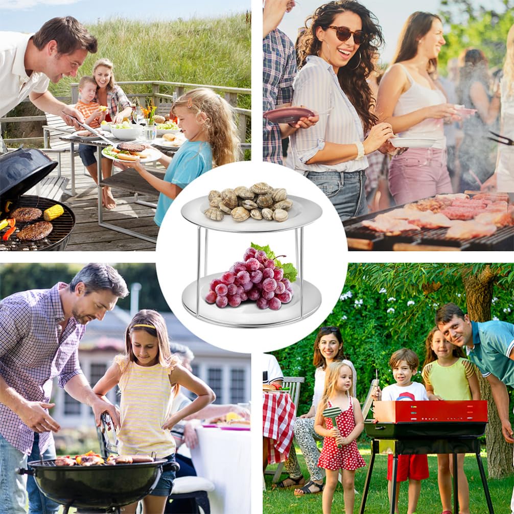 Kichvoe 2pièces Porte-Plats à Fruits de Mer Acier Inoxydable Support à Pizza Double Couche Étagère à Fruits de Mer pour Buffet