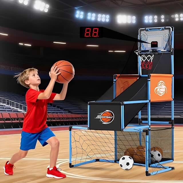 Multi-Sport 2-in-1 Basketball Arcade & Adjustable Soccer Goal Set for Kids (Ages 3-12)
