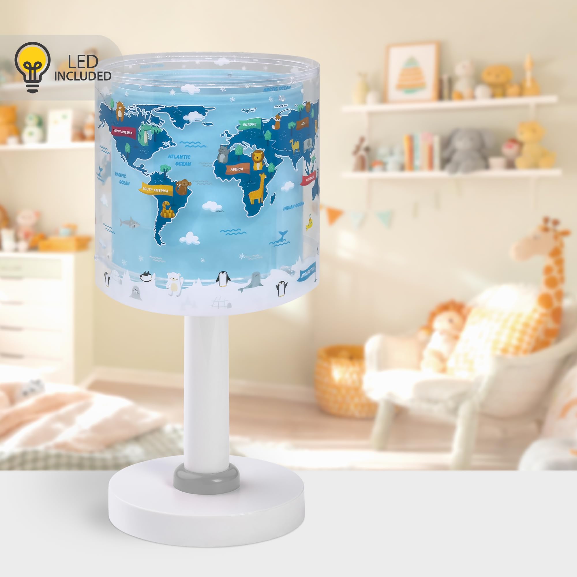 Dalber Lampada da tavolo per bambini, luce da comodino e da notte Kids World Mappa del mondo Pianeta Terra, 40671, G4-4W LED - Lampadina inclusa