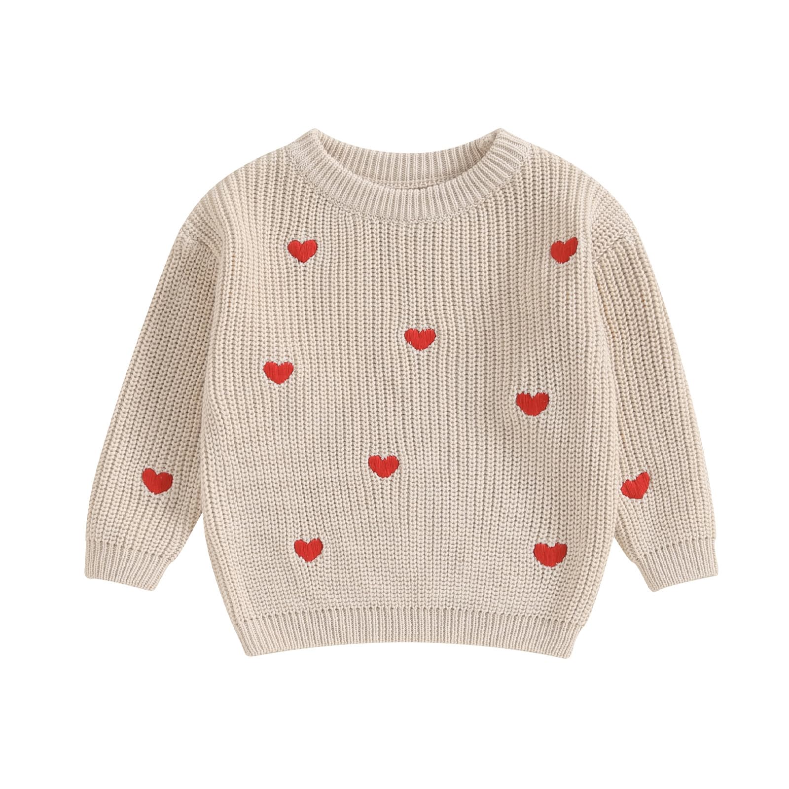 Toddler Baby Boy Girl Heart Knit Sweater Kids Infant Newborn Outfit (A Khaki Heart, 18-24 Months)