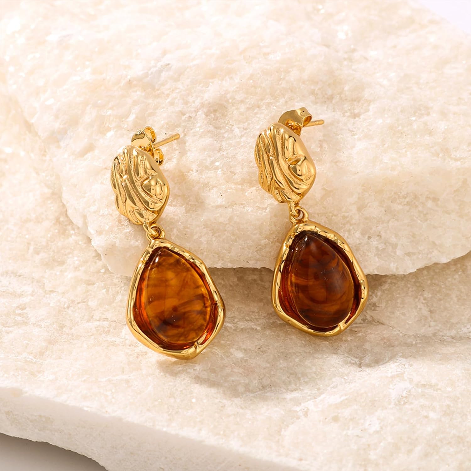 Gold Statement Earrings for Women Dangle Irregular Brown Earrings for Women Dangling Vintage Crystal Earring for Women Vintage Jewelry - Image 8