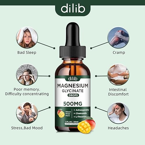 Miniatura 4 de Suplemento de Glicinato de Magnesio, Gotas Líquidas de Magnesio con Glicinato de Magnesio 500mg Ashwagandha, L-Teanina, Manzanilla - Apoyo