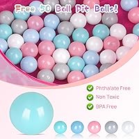 Vista 3 de Pozo de pelotas para bebés con 50 bolas, tienda de campaña desplegable de princesa con luces de estrella para regalo de cumpleaños de 1, 2 a 3 años