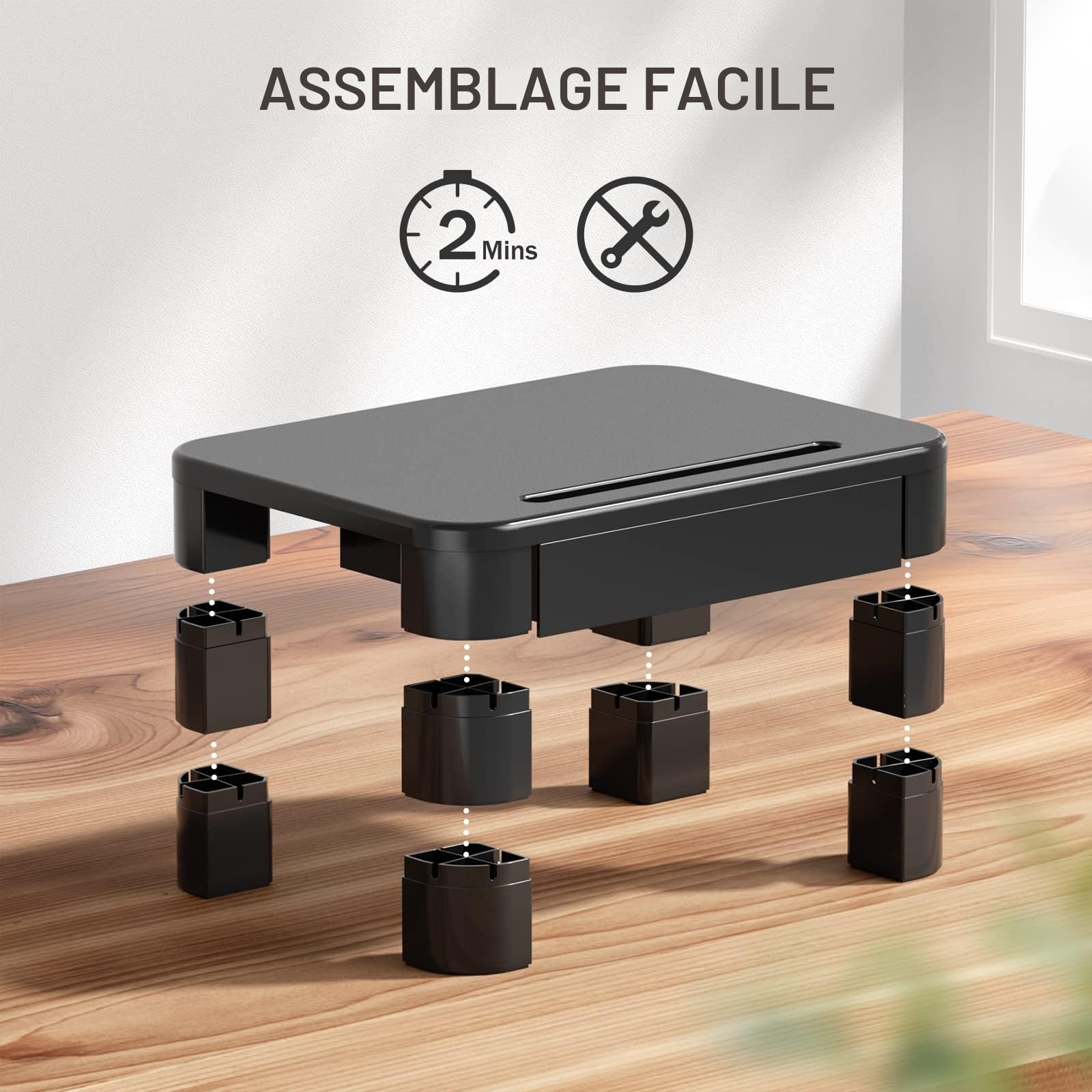 LORYERGO Support de Moniteur 3 Hauteurs Réglables Rehausseur Ecran 20KG Plastique