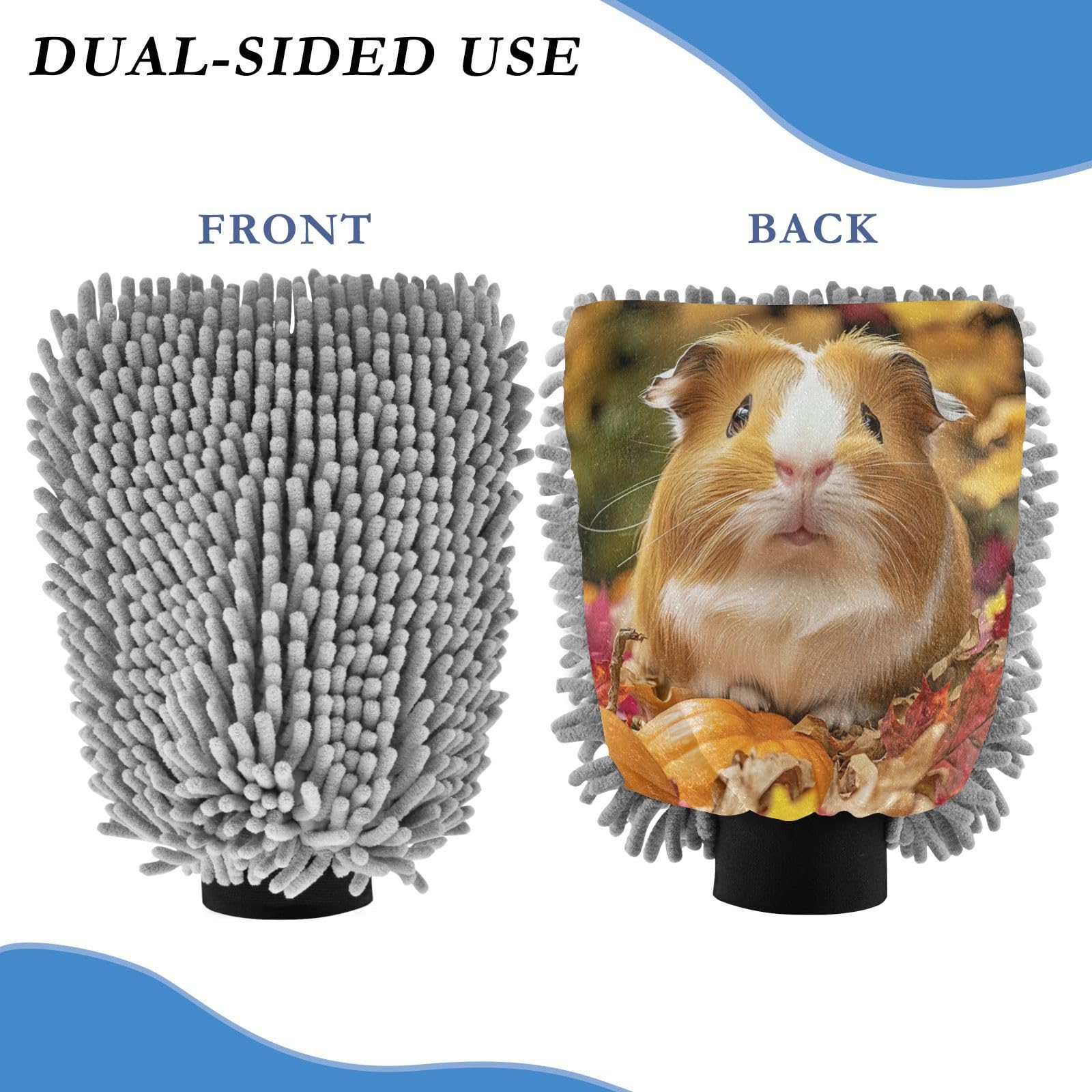 STAYTOP Cute Guinea Pig Car Wash Mitt Microfiber, 2Pcs Scratch Free Lint-Free, Premium Chenille Microfiber Mitt Car Wash Brush-M