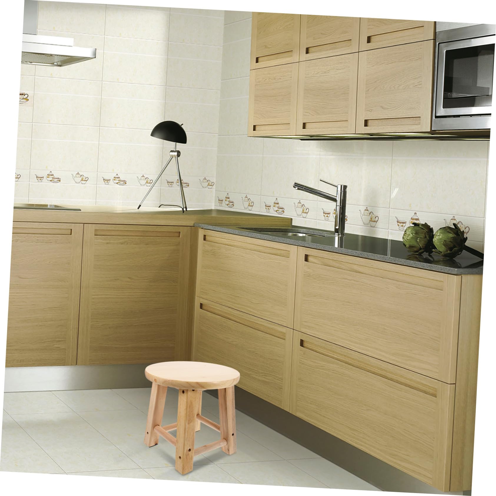 Taburete pequeño de madera para baño, mini asiento antideslizante con patas estables, taburete multiusos de madera maciza para cambiar zapatos, fácil de limpiar, resistente y diseño para uso doméstico