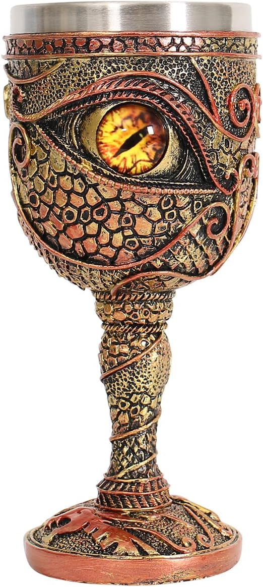 - Stainless Steel The Eye of The Dragon Wine Goblet Chalice,Dungeons and Dragons Medieval DragonWine Cups 7oz.Men’s Gift (Yellow Eyes)