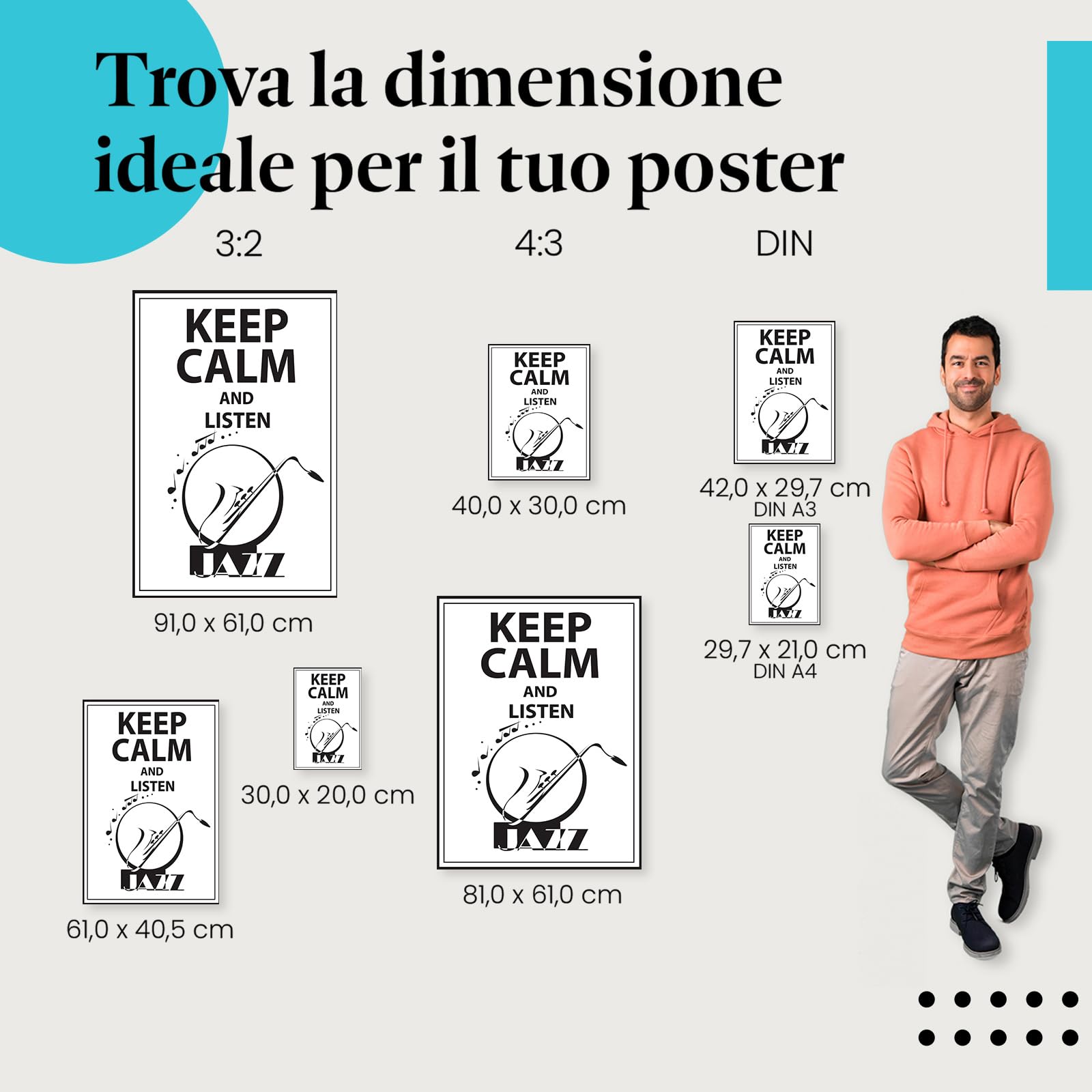 Postereck - 1013 - Poster jazz, Keep Calm musica cartello sassofono - Stampa con Scritta, Decorazione da Parete, Arredamento Interni, Stampa Fotografica - Tela - 100,0 cm x 75,0 cm