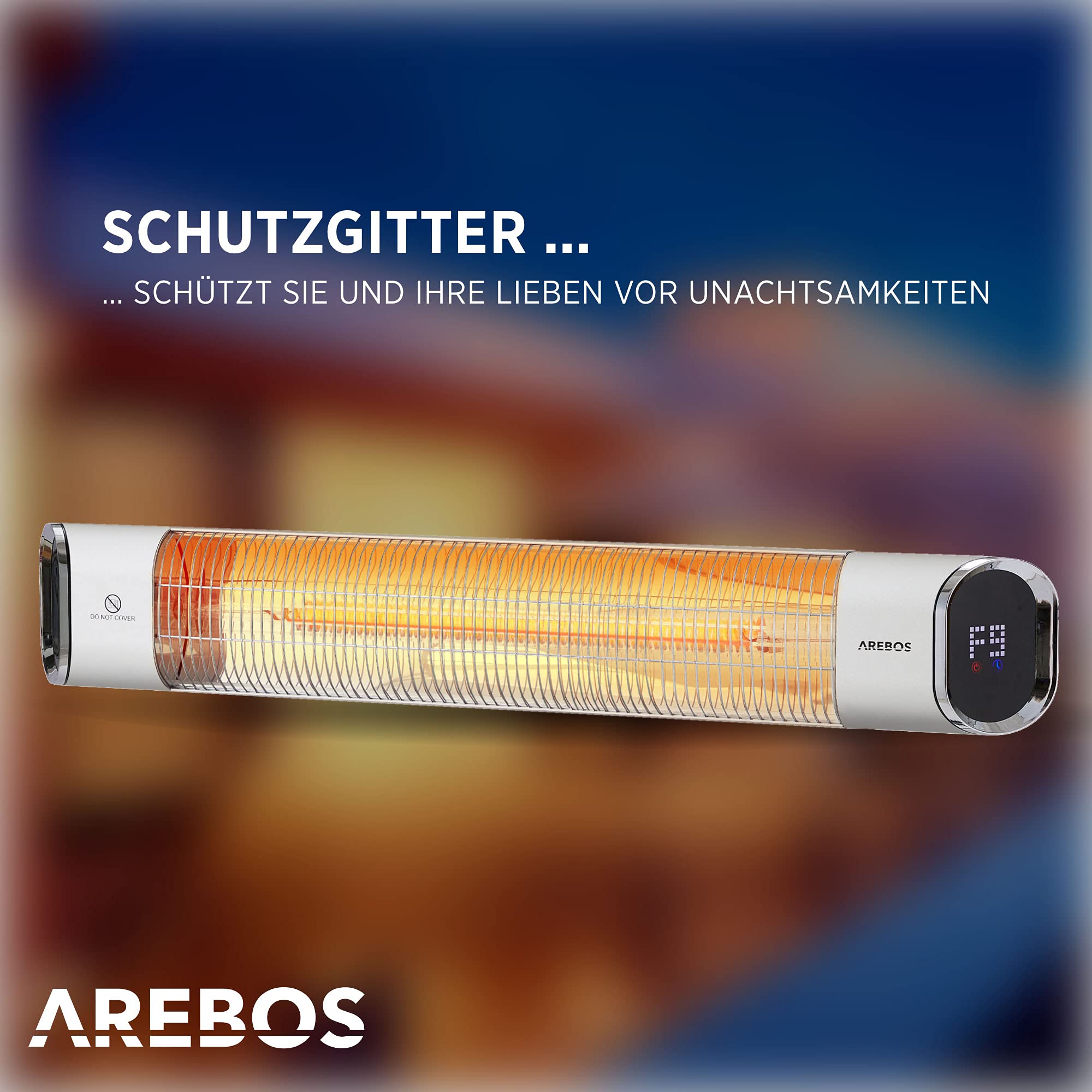 Arebos Infrarot Heizstrahler 2000 W | mit Fernbedienung | 2 Heizstufen | 60° Neigung inkl. Montagematerial | Wärmestrahler Terrassenstrahler Terrassenheizer Deckenstrahler | Silber