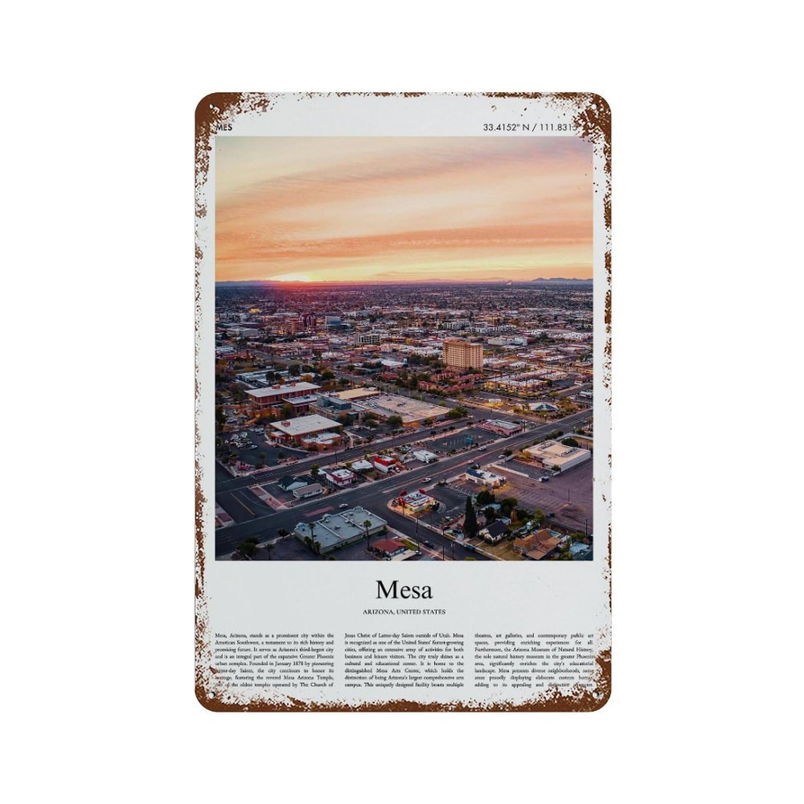 xiaoxiaoshen Mesa Arizona, United States, USA City Scenery Wall Decor Art Metal Tin Poster Modern Home Decor Art Home Bar Shop Decorations Vintage Sign 30x20cm
