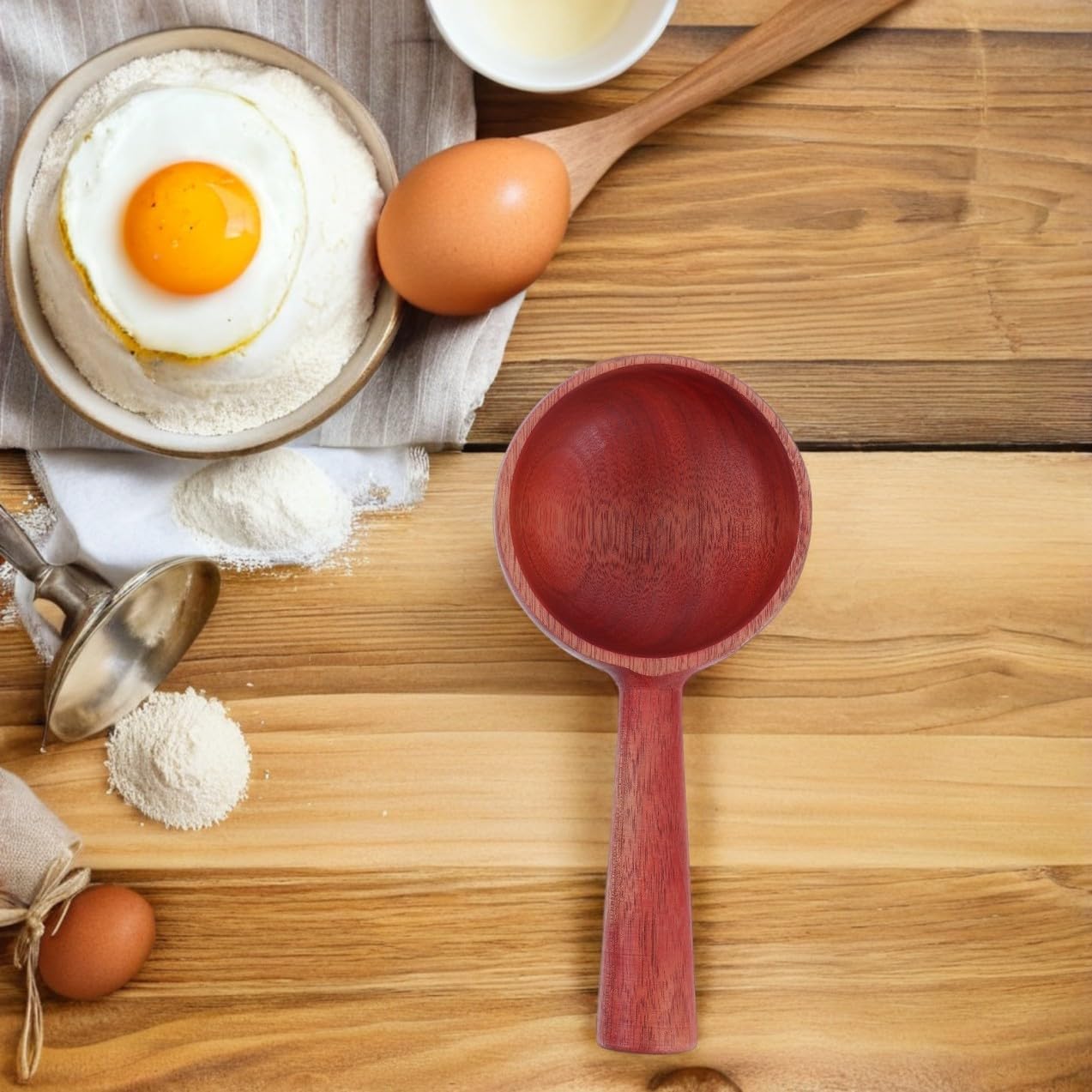 Natural Wood Soup Spoon Short Handle Multi Function Kitchen Cooking Utensil Smooth Polished Wooden Ladle for Home and Restaurant Use Safe Wood Cooking Spoon