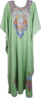 Indiatrendzs Womens Hand Embellished Maxi Kaftan Kimono Green Cruise Evening Dress 2X