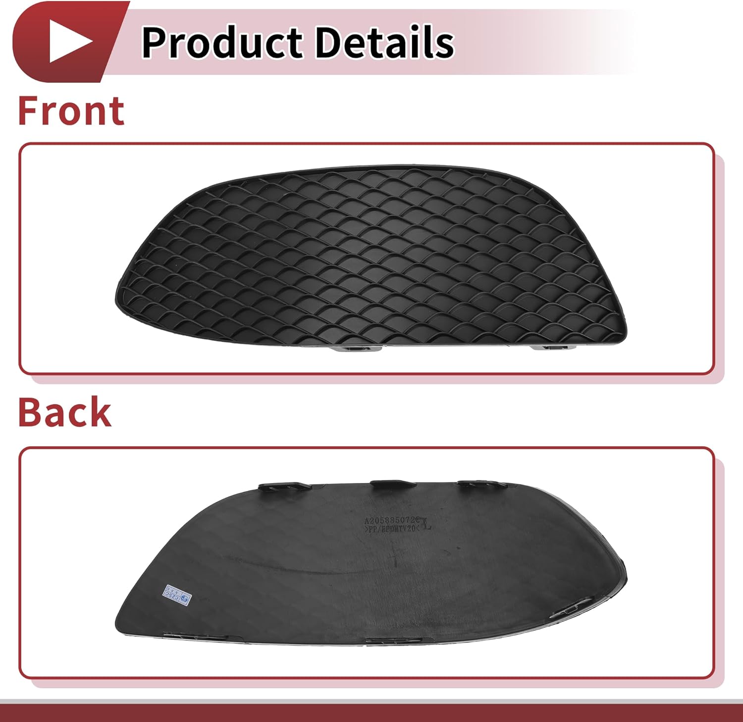 1 Pc Fog Light Grill for Mercedes-Benz C300 2015-2016 Front Left Front Lower Bumper Fog Light Cover Inserts No.2058850723 Black ABS - Image 6