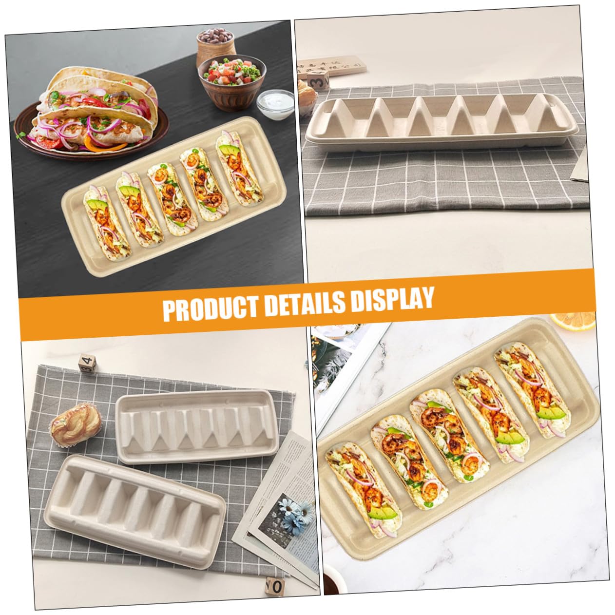 Porta Tacos de Papel Beige Desechable, Bandeja Portátil para Burritos y Snacks, 25 Unidades para Comidas Fuera de Casa y Reuniones Grandes