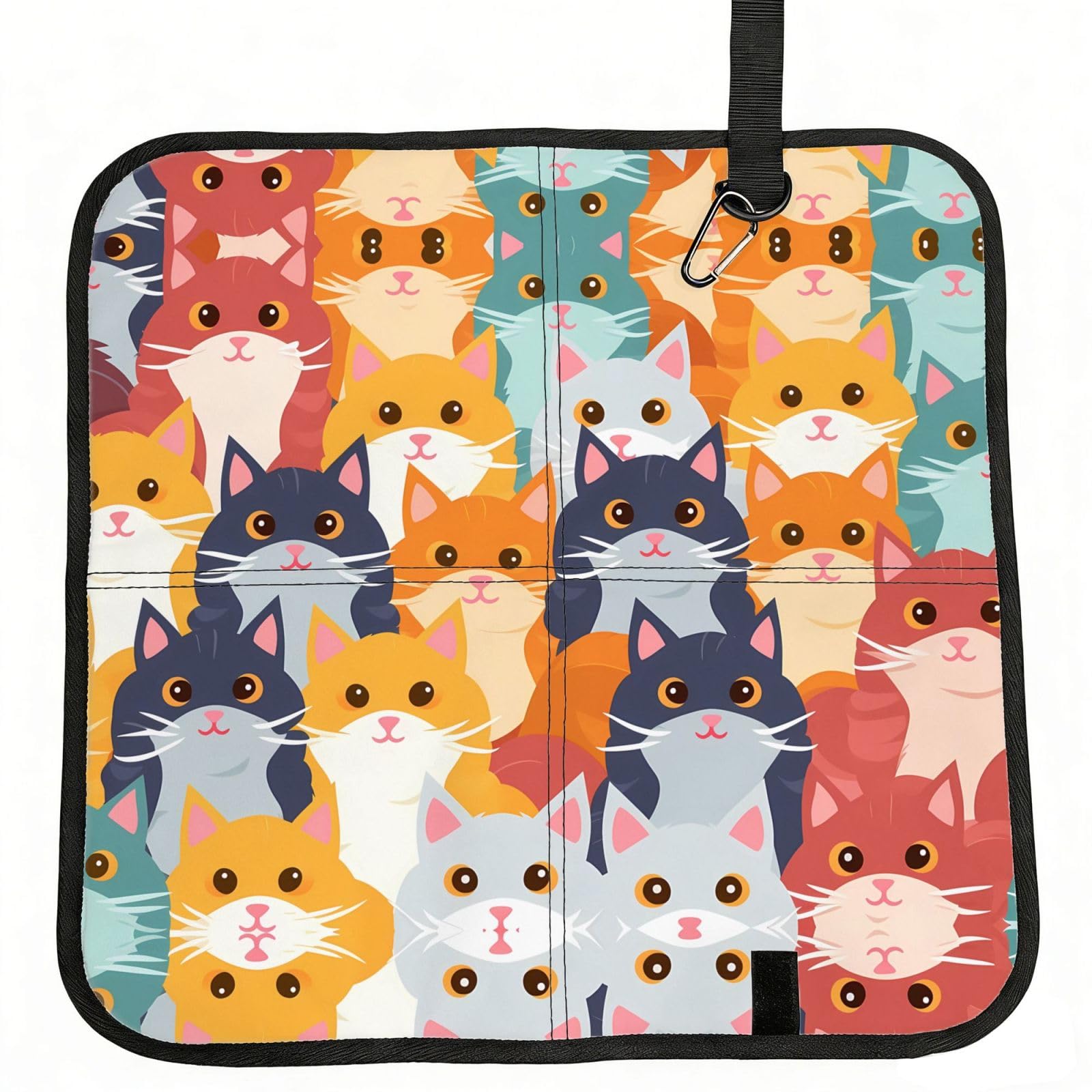 WZYCWB Cartoon Cats Foldable Seating Cushion with Carabiner - Stadium Mat for Camping, Hiking and Outdoor Activities