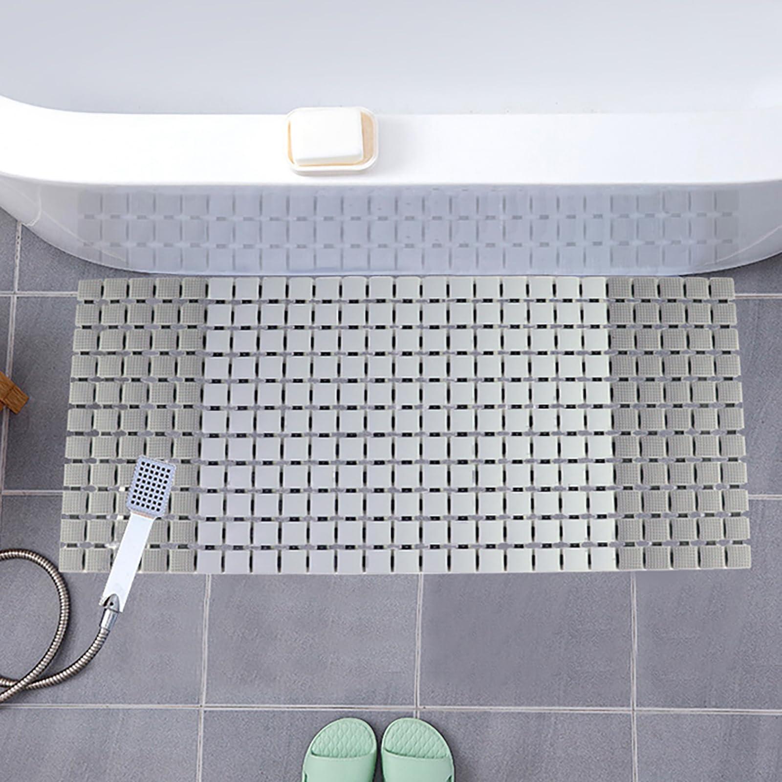 Multifuncional Alfombra Banera Antideslizante Rectangular con Ventosas, Secado Rápido Alfombrilla Antideslizante Ducha Niños, Plegable Tapete de Bano, Lavable a Máquina 39X68cm,A