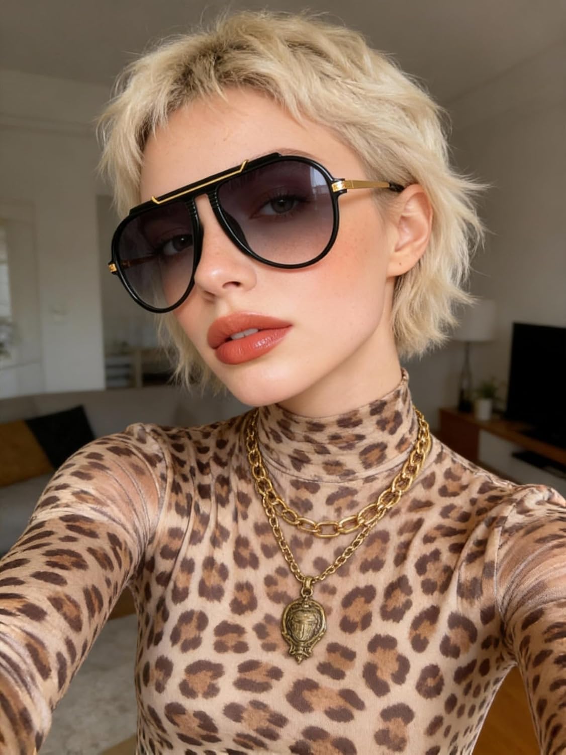 Oversized Aviator Sunglasses for Women Men 2026 70s Retro Gold Metal Sun Glasses Tangle Free Square Aviators - Image 6