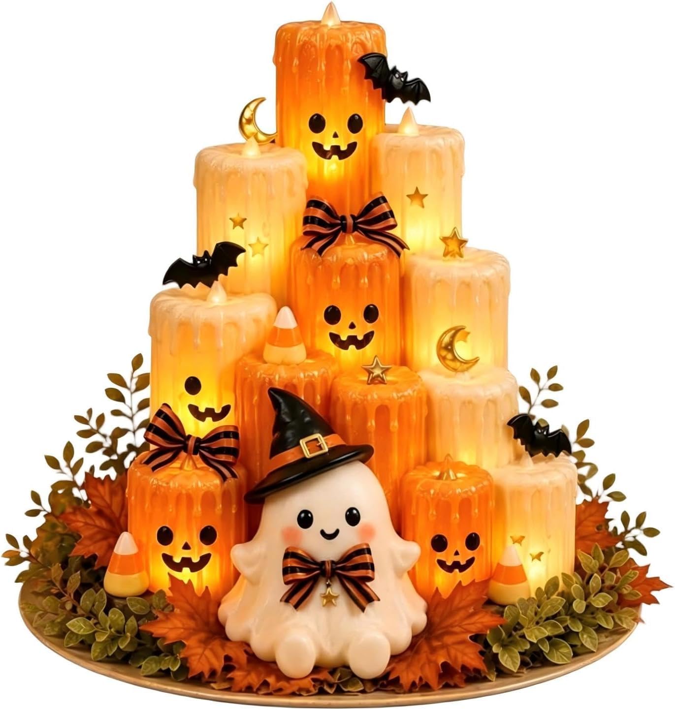 Pumpkin Electronic Flameless Candle Light Halloween Decor, Multi-Tier