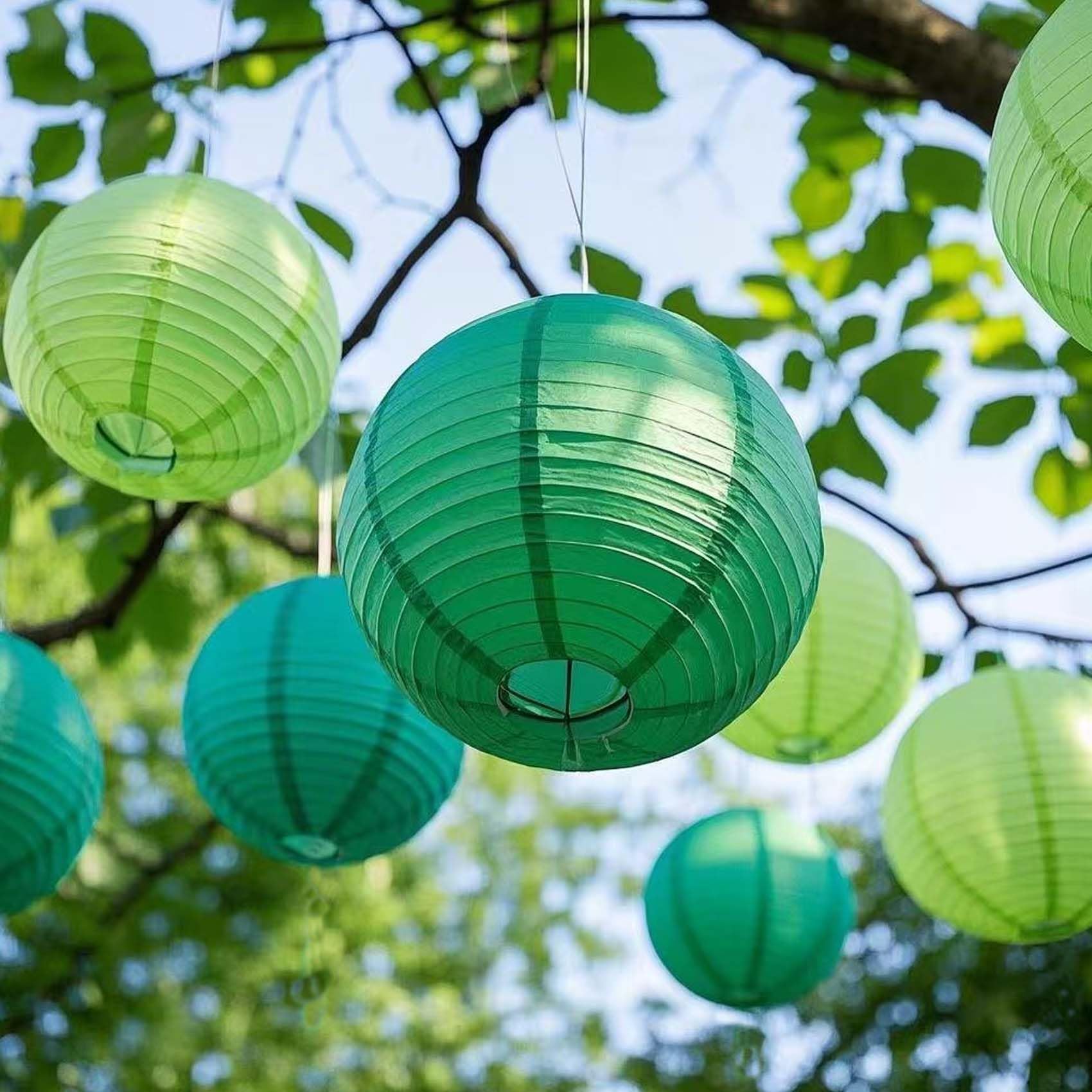 Lot De 12 Lanternes En Papier Vert Eucalyptus – 20/25/30 Cm, Rondes, Réutilisables Pour Mariage, Anniversaire & Fête Printanière