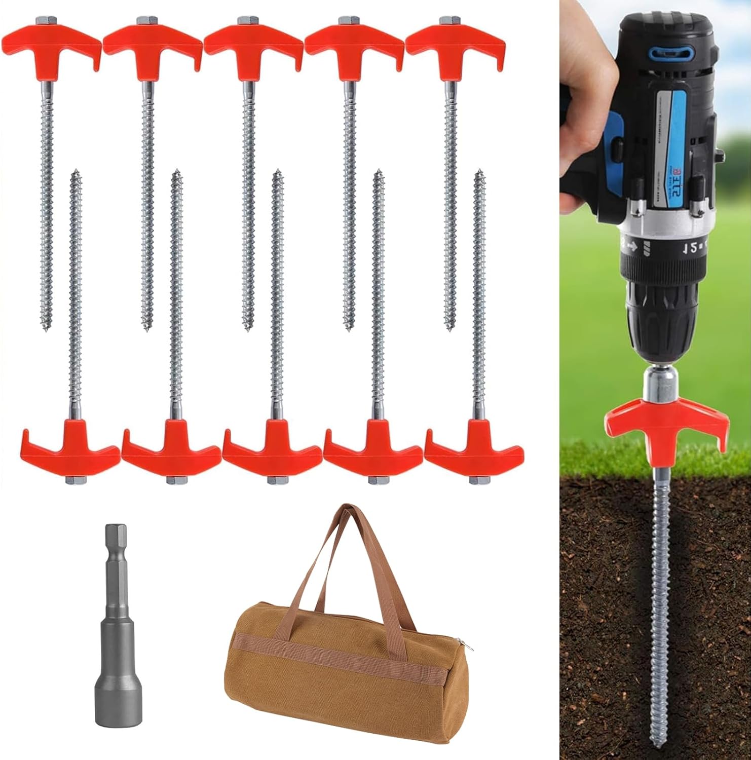 8 Inch Screw in Tent Stakes, Ground Anchors Screw in Glow