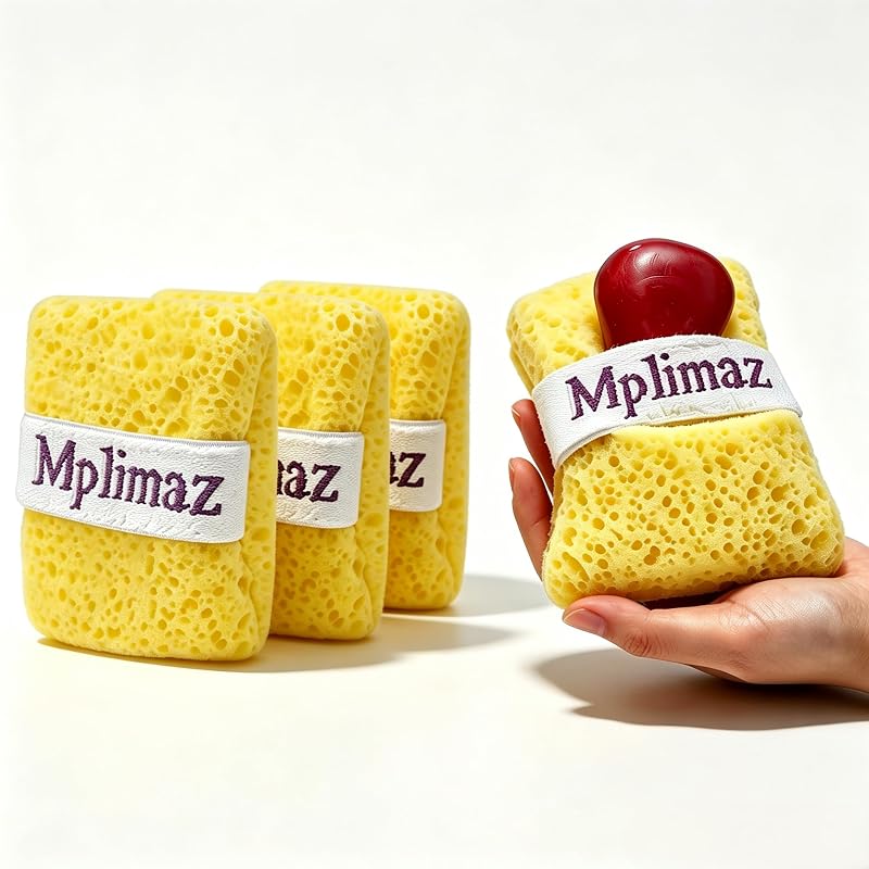 Esponja de banho com bolso para sabonete Mplimaz, amarela, pacote com 3