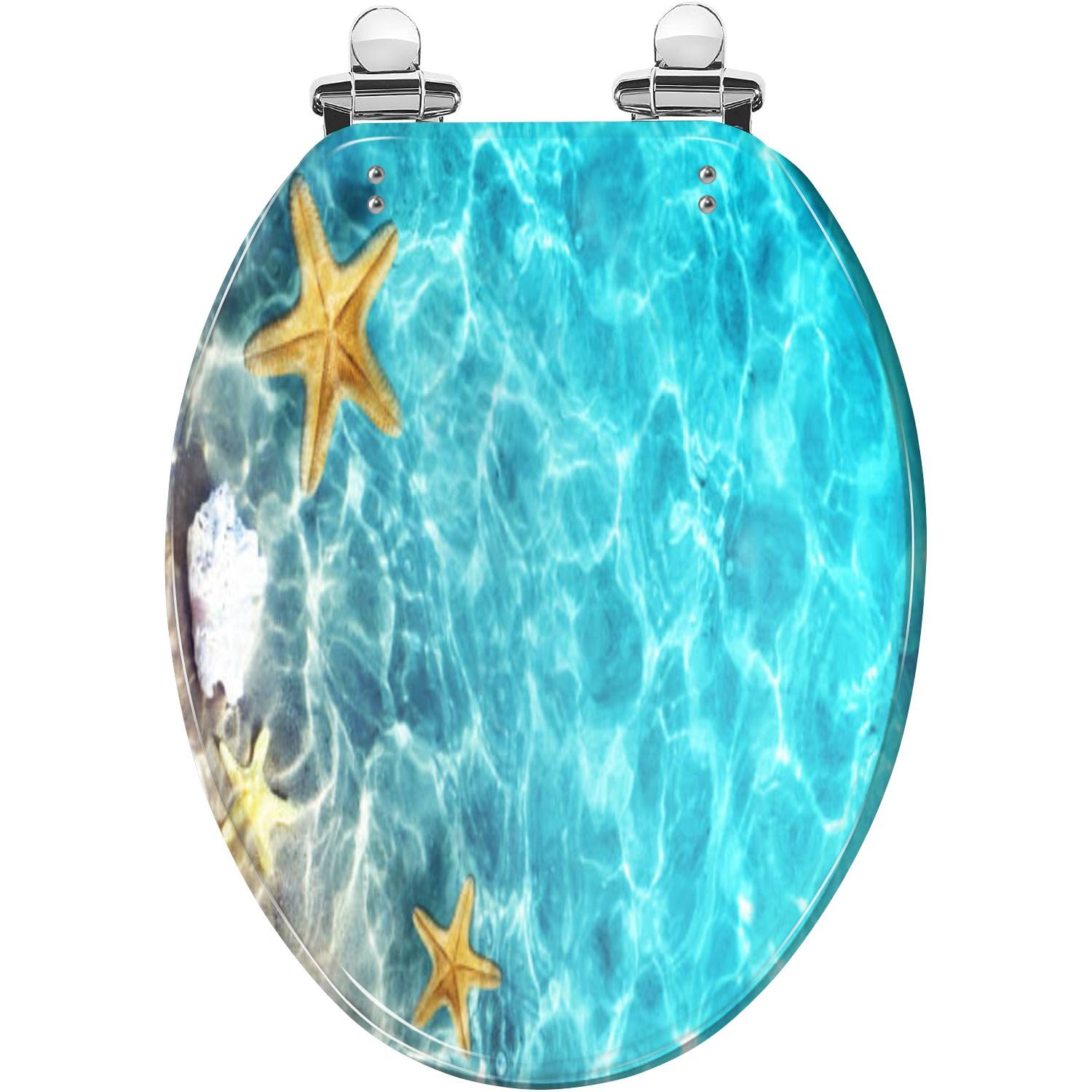 Elongated Toilet Seat coral seashell sea water Summer Resin Toilet Seat Slow Quiet Close with Quick-Release Hinges Toilet Seat with Cover Easy to Clean Install