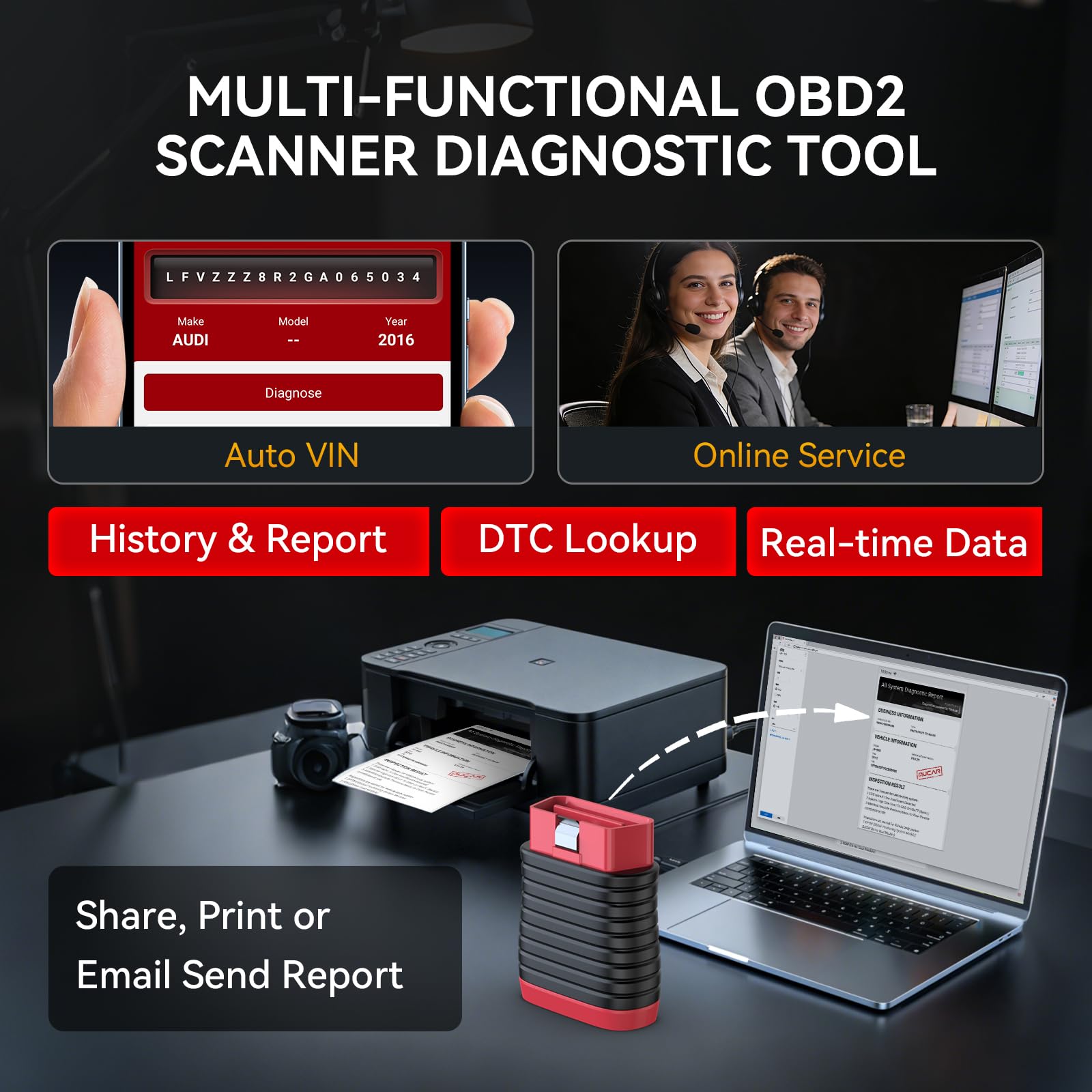 THINKCAR THINKDIAG BD6 OBD2 skaner Bluetooth, bezprzewodowy czytnik kodów systemowych, narzędzie diagnostyczne dla iOS i Android, 5+ Hot Reset Bluetooth OBD2 skaner do kontrolowania silnika